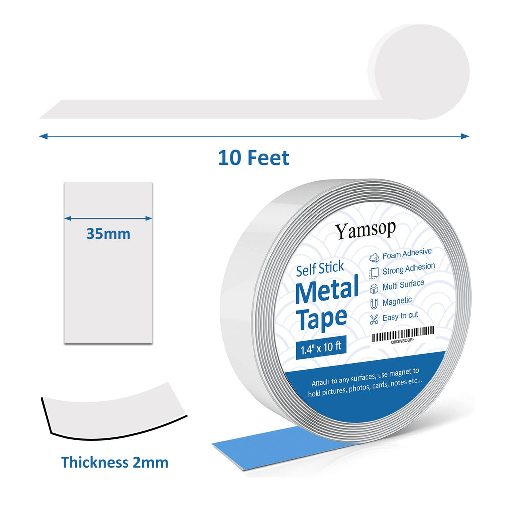 Yamsop Adhesive Metal Strips for Magnets (1.4" x 10 ft), Metal Tape Self Adhesive for Magnets, Ferrous Tape Metal Tape Self Adhesive