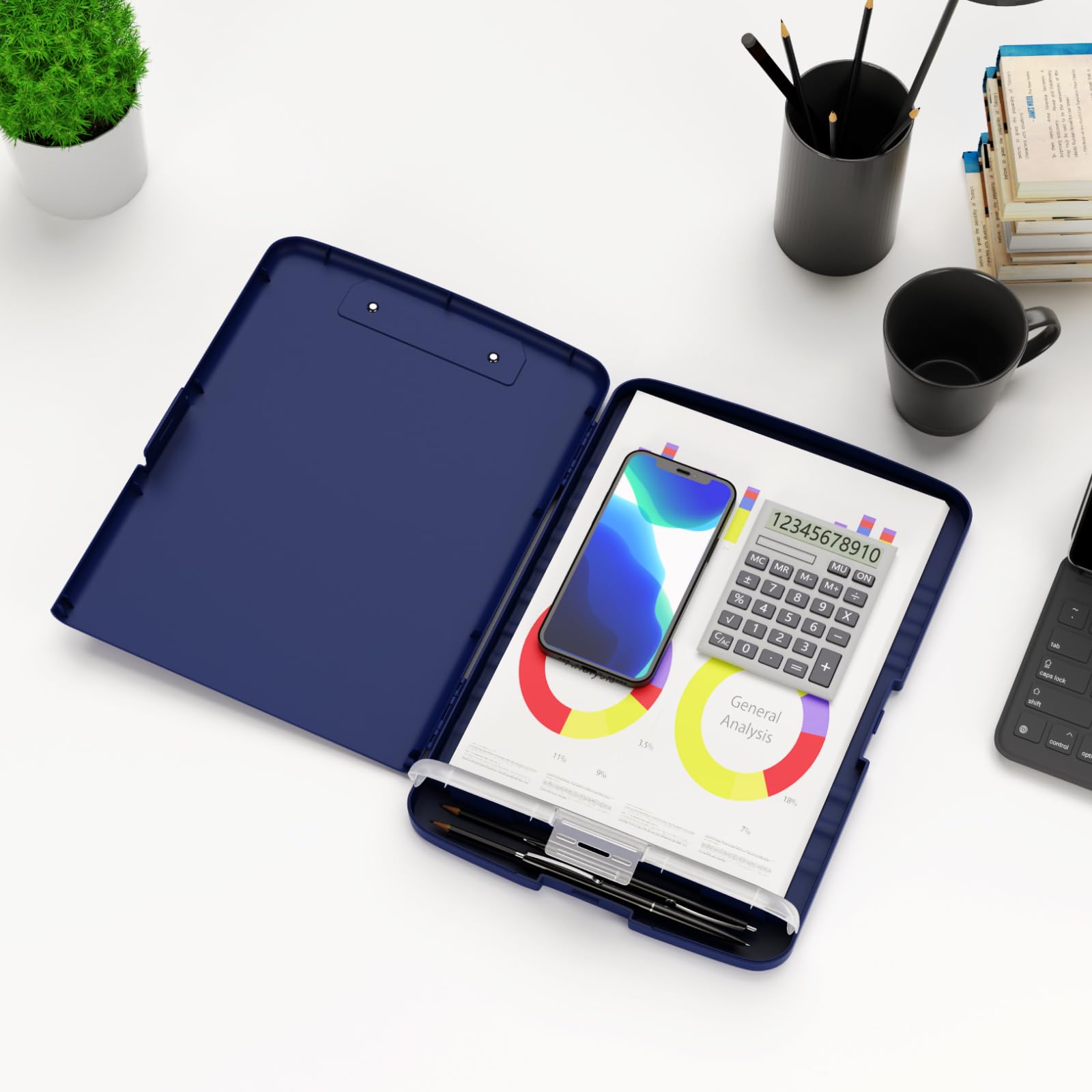 Hongri Clipboard with Storage with Pen Holder, Folder Nursing Clip Board 8.5 x 11 Foilo-Side Opening, High Capacity, Light Weight for Teachers, Classroom. Size 14 x 9.6 x 1.2 in(Navy Blue)