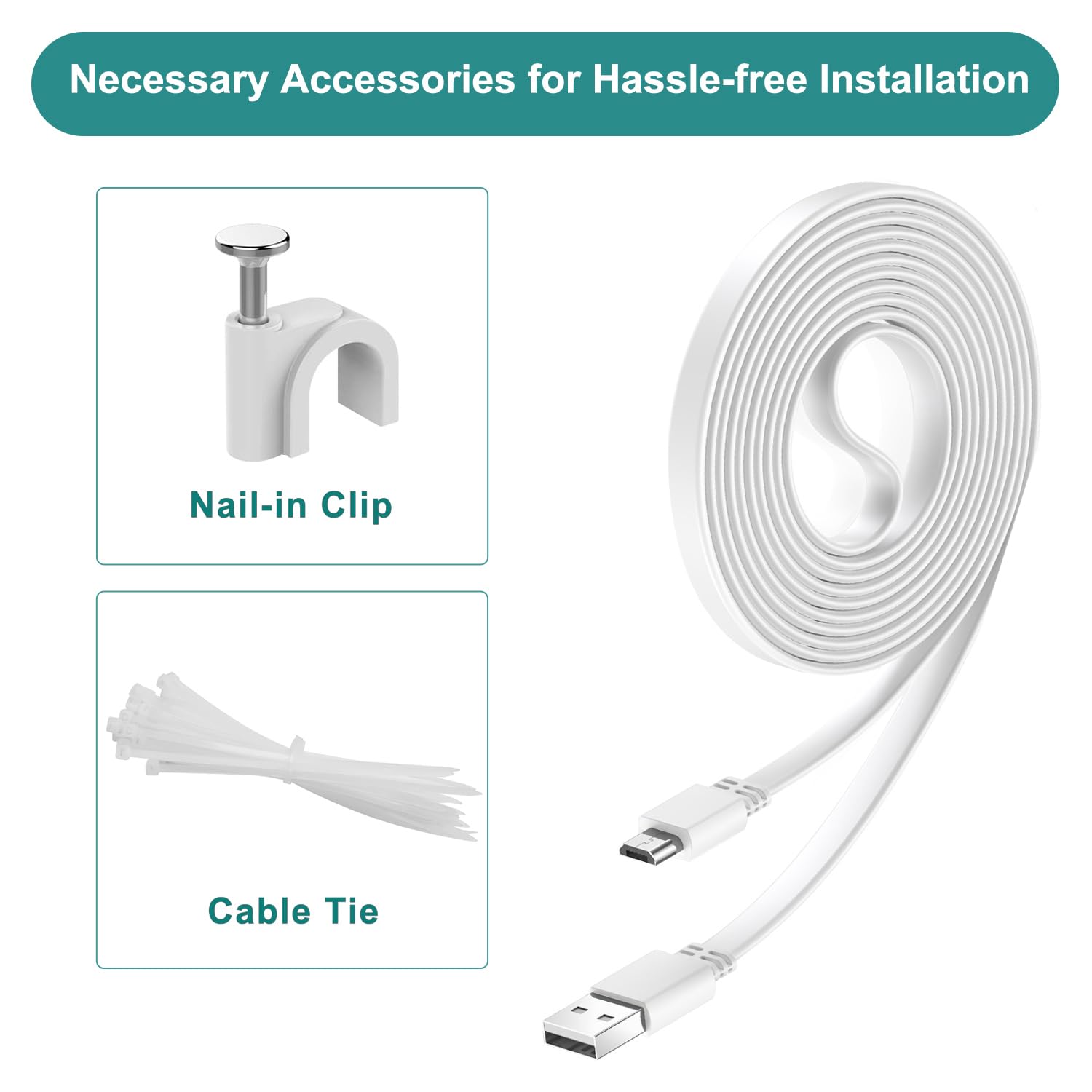 Basesailor Micro USB Power Cable 30FT 2Pack,Flat Micro USB Charging Power Cord,Charger for Wyze Cam Pan,Yi Cam,Nest Cam,Blink Mini/XT/XT2/3rd Gen Camera,Arlo Q,Furbo Dog,Netvue,Xbox 1 Controller 20