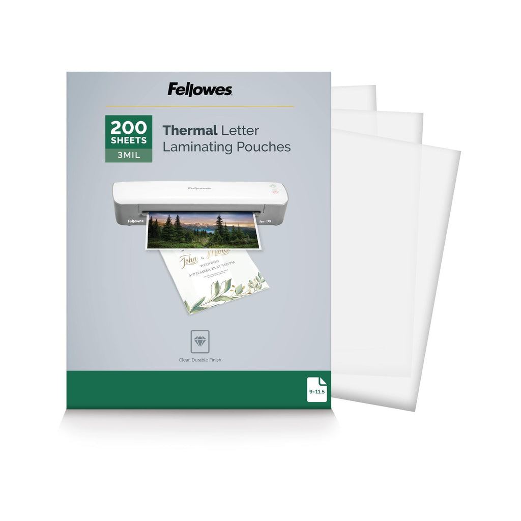 Fellowes Thermal Laminating Pouches, Letter Size Sheets 9 x 11.5-Inches, 3 mil, 200 Pack (5743401), Clear