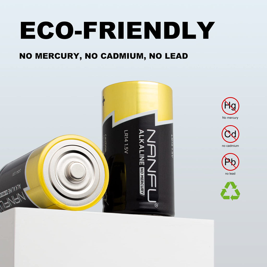 NANFU 12 Pack C Cell All-Purpose Alkaline LR14 1.5V Battery, 7400mAh High Capacity, 10-Year Shelf Life, Leak-Proof, Long-Lasting Power for Household & Business Devices