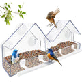 WLLKOO Window Bird Feeder 2 Pack, Bird House for Outside with 4 Rod, Small Acrylic Window Bird Feeder with Strong Suction Cups and Drain Holes 5.9 * 2.4 * 5.9 inch
