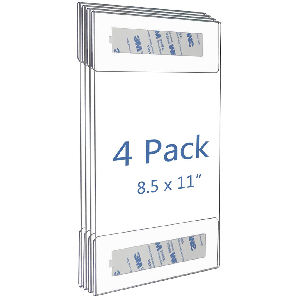 Niubee 8.5x11 inch Wall Mount Acrylic Sign Holder with Adhesive For Office, Home, Store, Restaurant-No Drilling (4 Pack)