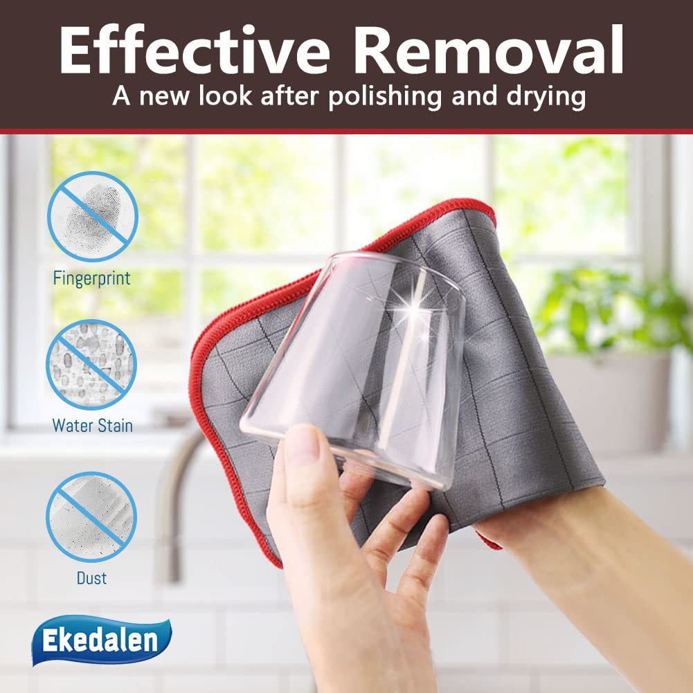 Ekedalen Carbon Microfiber Cloth Lint Free Glass Cleaning Cloths Streak Free Miracle Kitchen Towel for Polishing Window Mirror Dish Stainless Steel 40 x 30 cm, 6 Pack, 400GSM
