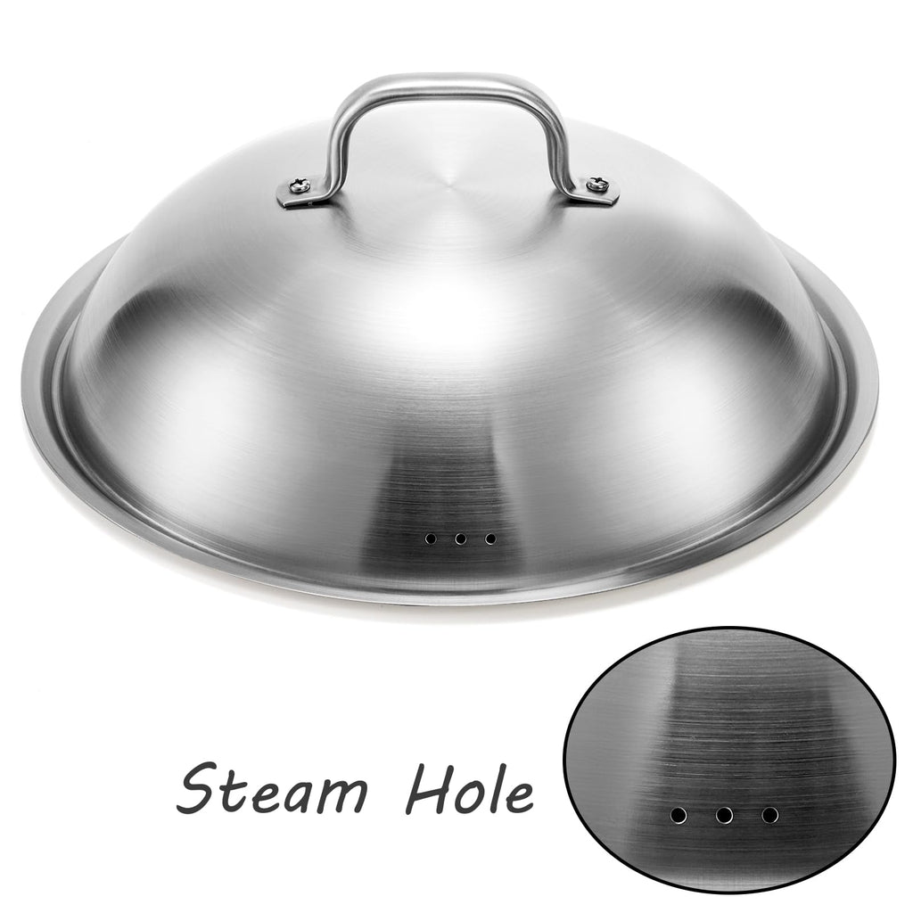 Peohud 2 Pack Griddle Accessories Basting Cover, 12 Inch Round Cheese Melting Dome, Stainless Steel Steam Pot Wok Lids, Heavy Duty Griddle Accessories for Flat Top Grill Cooking Indoor Outdoor