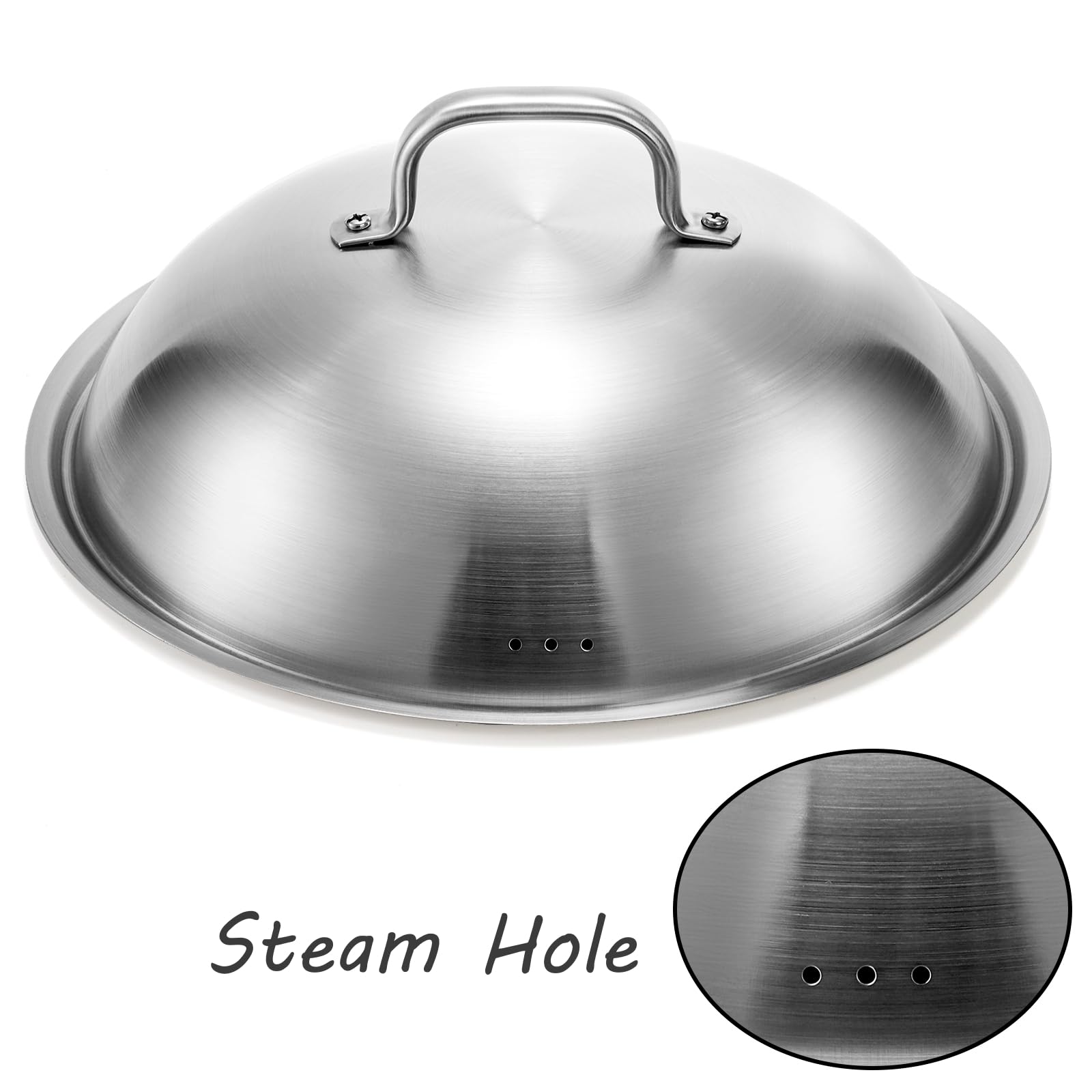 Peohud 2 Pack Griddle Accessories Basting Cover, 12 Inch Round Cheese Melting Dome, Stainless Steel Steam Pot Wok Lids, Heavy Duty Griddle Accessories for Flat Top Grill Cooking Indoor Outdoor