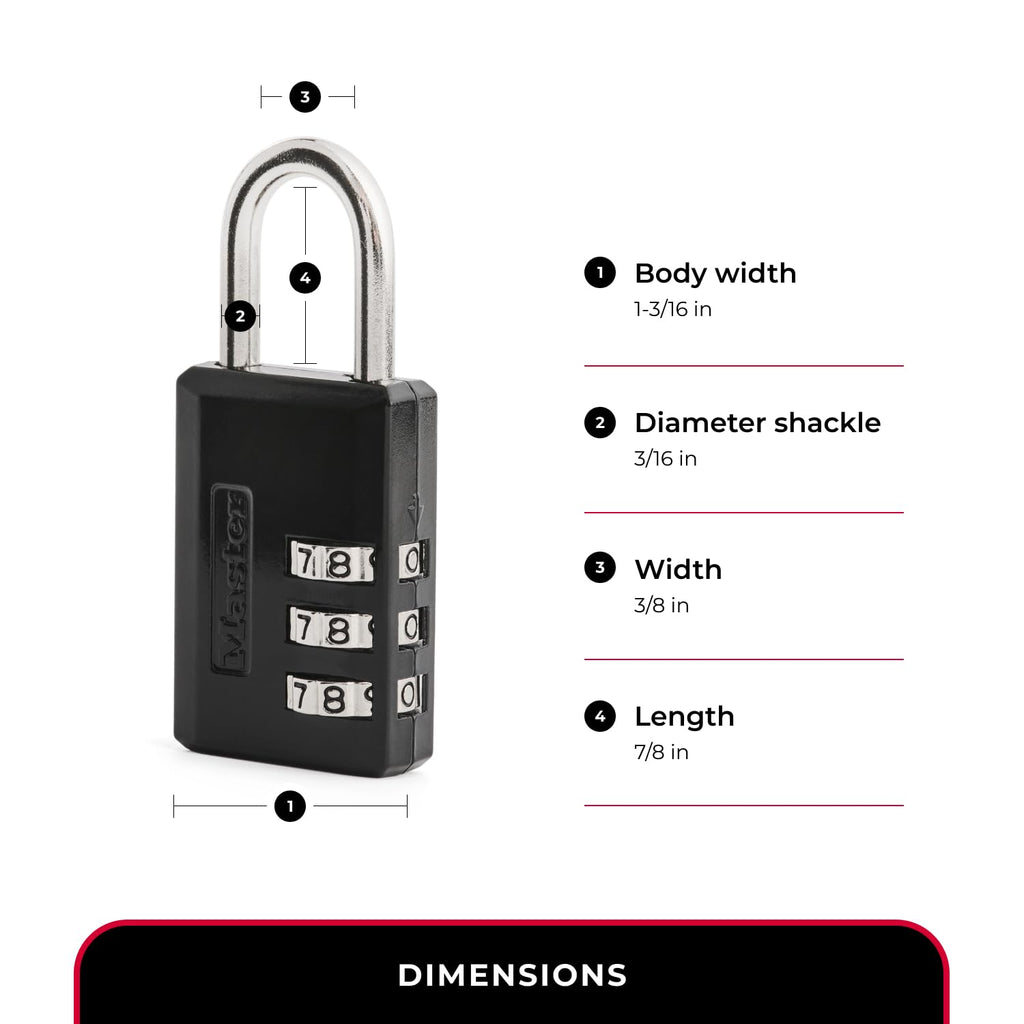 Master Lock Black Combination Padlock, Indoor Gym Locker Lock with Customizable 3-Digit Code for Luggage, Backpacks, Cabinets, 2 pk, 647EC2