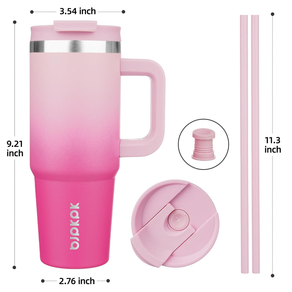 BJPKPK 30oz Stainless Steel Insulated Tumbler with Handle and Lid Straw Travel Coffee Mug Thermal Cup,Cherry Blossom