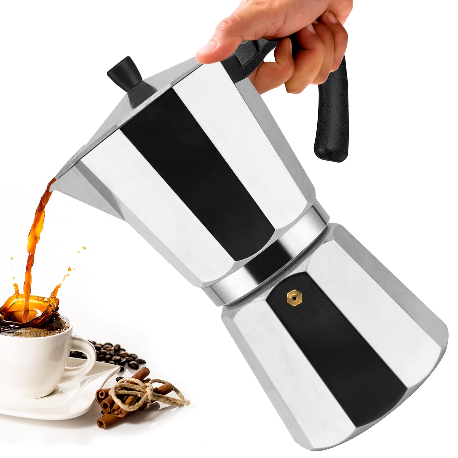 14 Cup Aluminum Moka Pot Classic Stovetop Espresso Coffee Maker 700ml 23oz Coffeemaker Percolator Mocha Pot Greca Coffee Maker Cafe Makers for Italian and Cuban Café Brewing Silver
