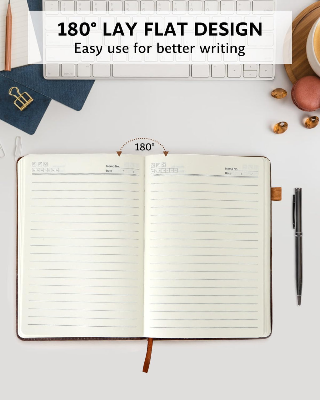 Leather Notebook Journal with Pen, A5 Lined Hardcover Notebook with Magnetic Closure, 240 Pages Daily Journal for Men Women, Ruled Journals Notebooks for Work, Writing, Note Taking - Brown