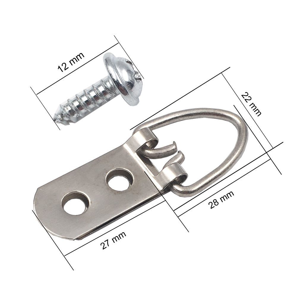 Comdox D Ring Picture Hangers with Screws - 50 Pack Pro Quality Heavy Duty Picture Hooks - 2 Hole, Picture Frame Hardware
