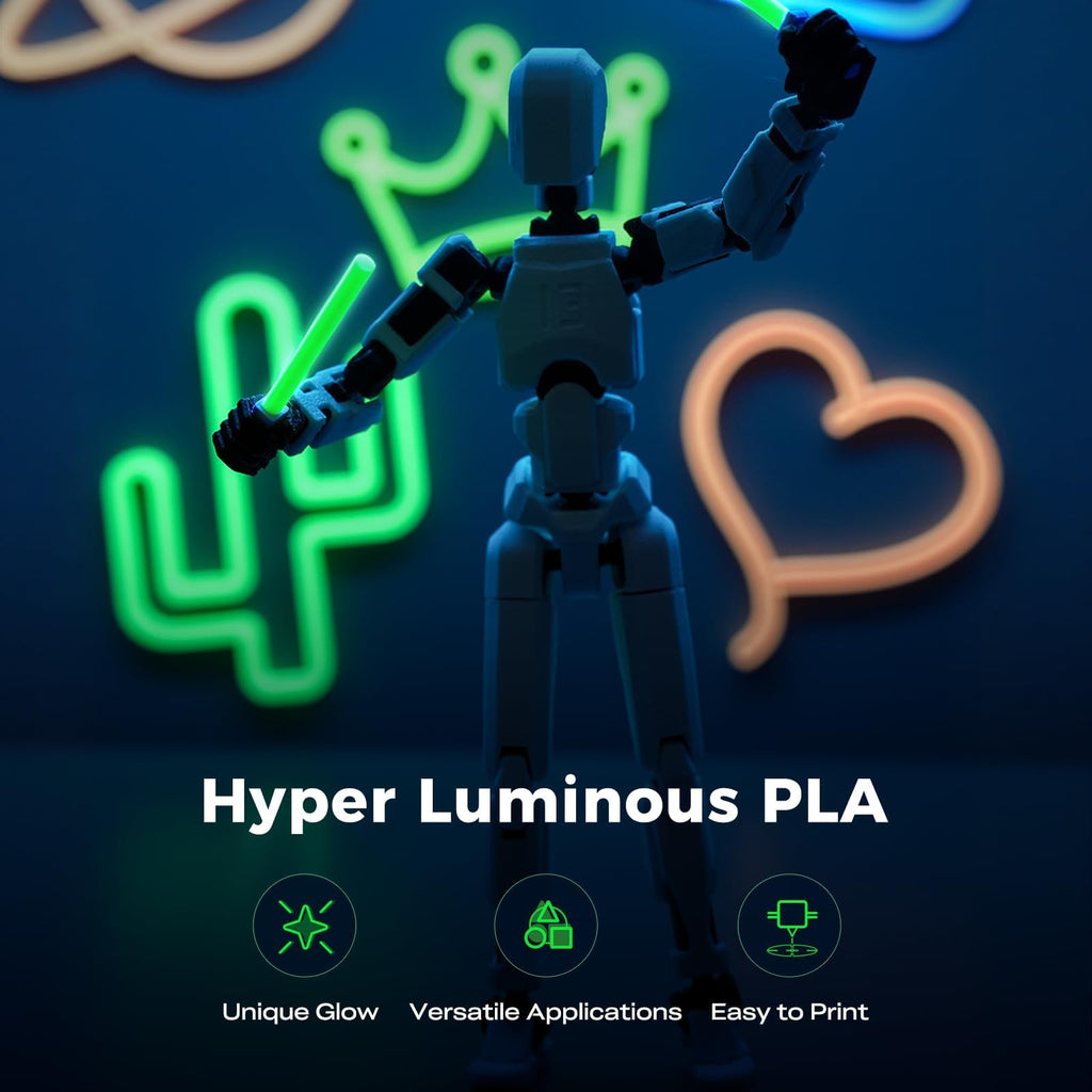 Creality Hyper Luminous PLA Filament for 3D Printers, 1.75mm 1kg (2.2lb), 30-300mm/s Printing Speed, Glow in The Dark, Fits Most 3D Printers, Suits for Creative Lighting, Holiday Decor, Green