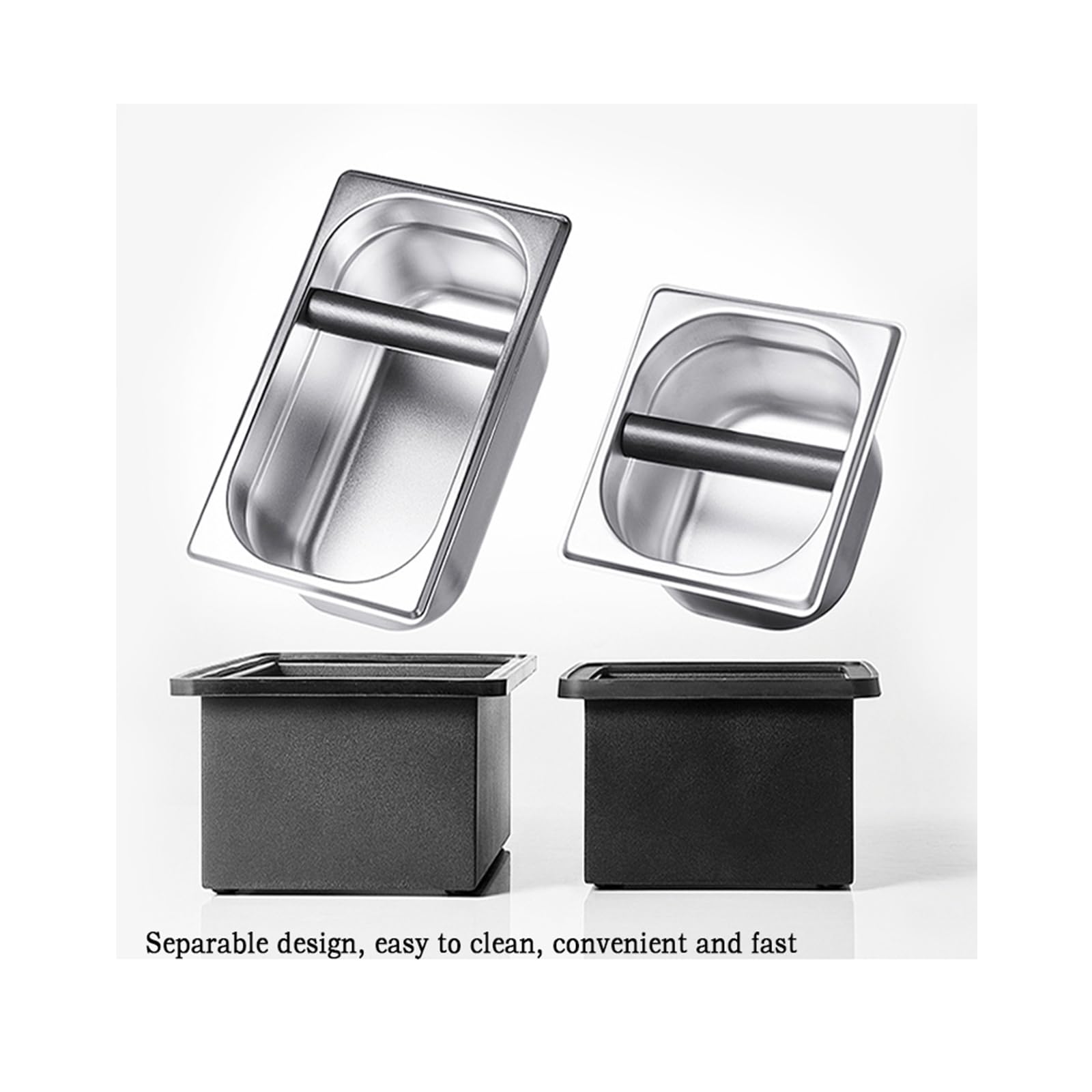 Coffee Knock Box, Espresso Knock Box Coffee Bin Barista Accessories Coffee Machine Accessories, Stainless Steel Small Coffee Knock Box Container with Silicone Knock Bar and Non Slip Base