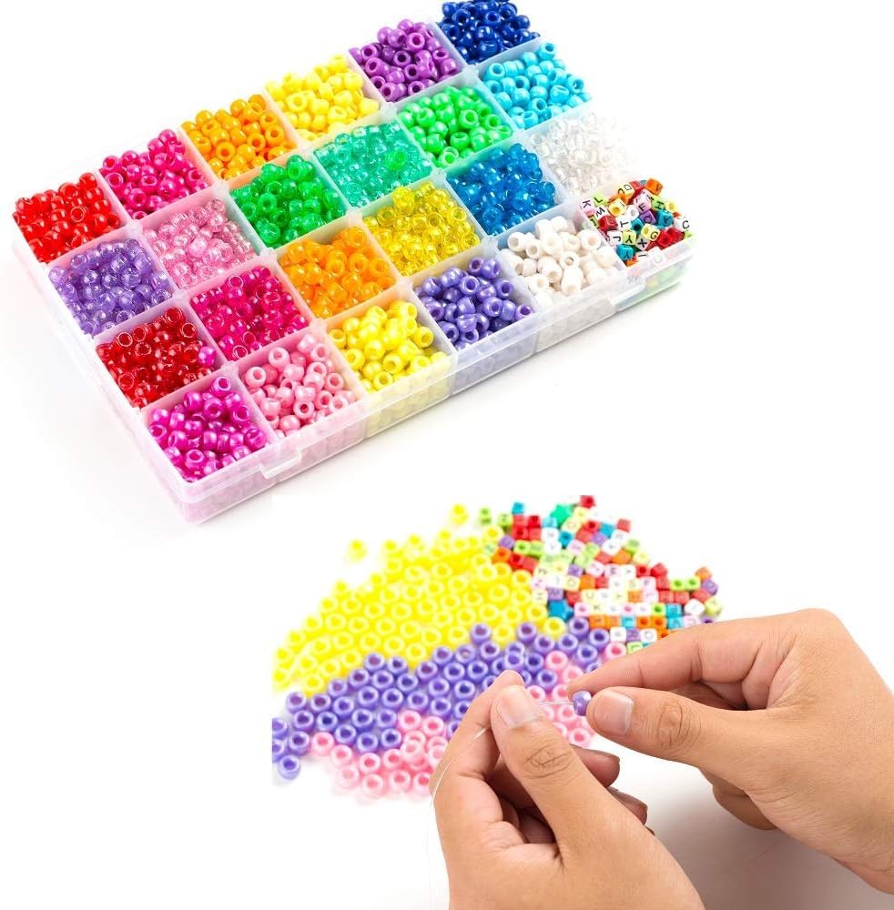 Pony Beads, 3,300 pcs 9mm Pony Beads Set in 23 Colors with Letter Beads, Star Beads and Elastic String for Bracelet Jewelry Making by INSCRAFT