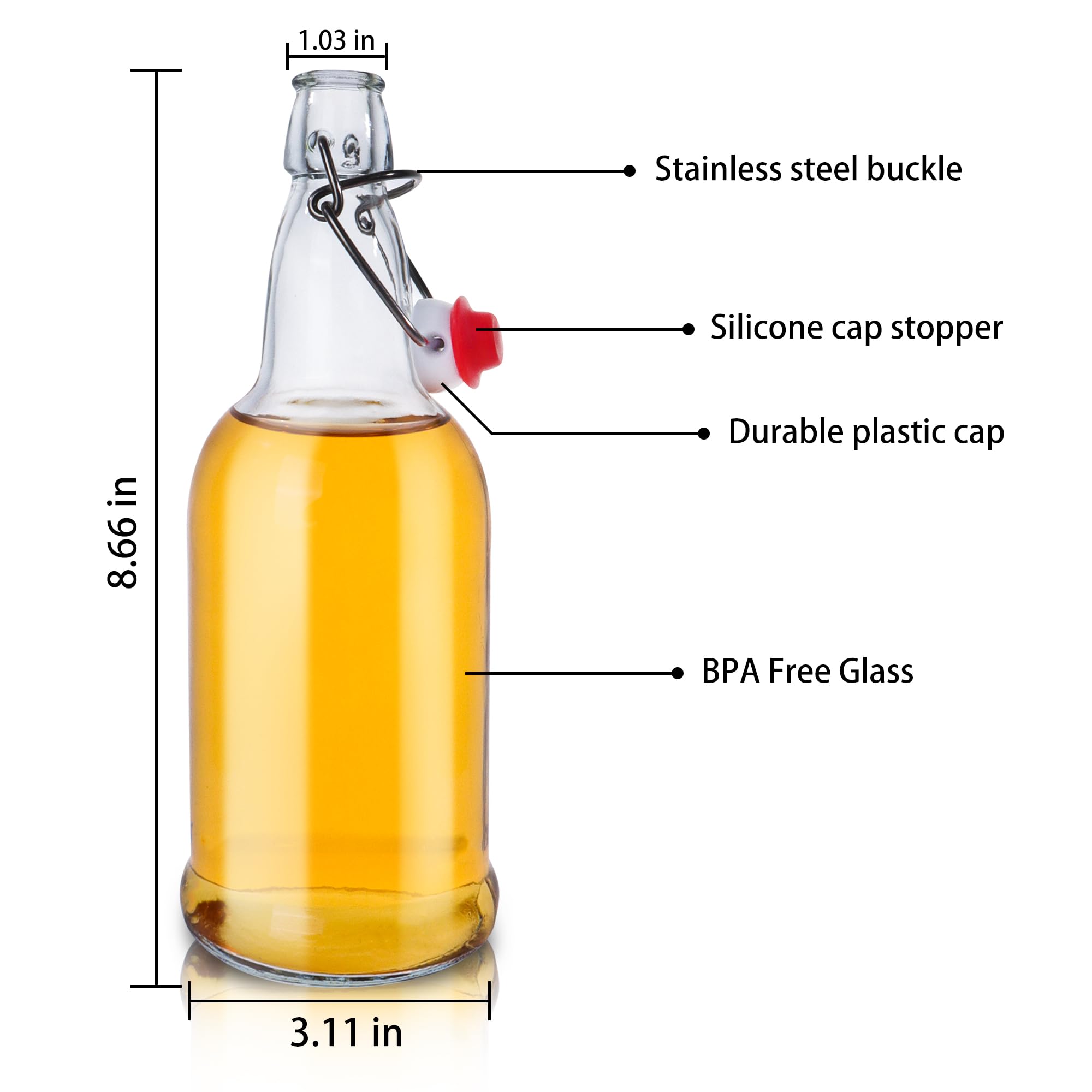 UrSpeedtekLive 6 Pack 16oz Swing Top Glass Bottles, 500ML Glass Brewing Bottles with Airtight Stoppers for Beer, Kombucha, Kefir, Vanilla Extract(Bonus Gaskets and Funnel)