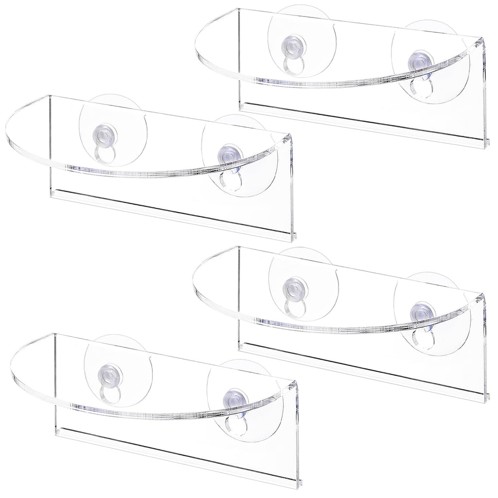 Suwimut 4 Pack Window Plant Floating Shelf, Suction Cup Shelf for Fish Tank, Acrylic Ledge Plants Holder Window Sill Extender for Indoor Plants, Micro Greens, Succulents, Herb Pots (Semicircular)