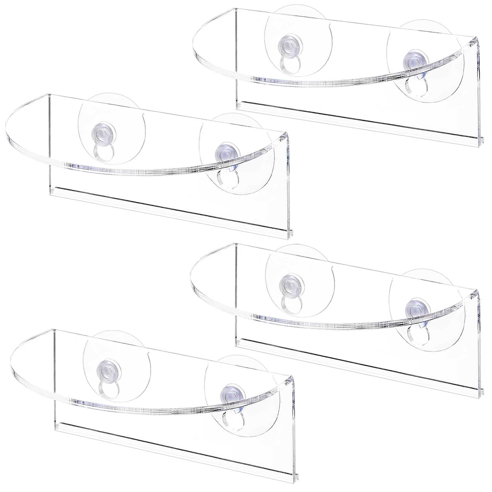 Suwimut 4 Pack Window Plant Floating Shelf, Suction Cup Shelf for Fish Tank, Acrylic Ledge Plants Holder Window Sill Extender for Indoor Plants, Micro Greens, Succulents, Herb Pots (Semicircular)