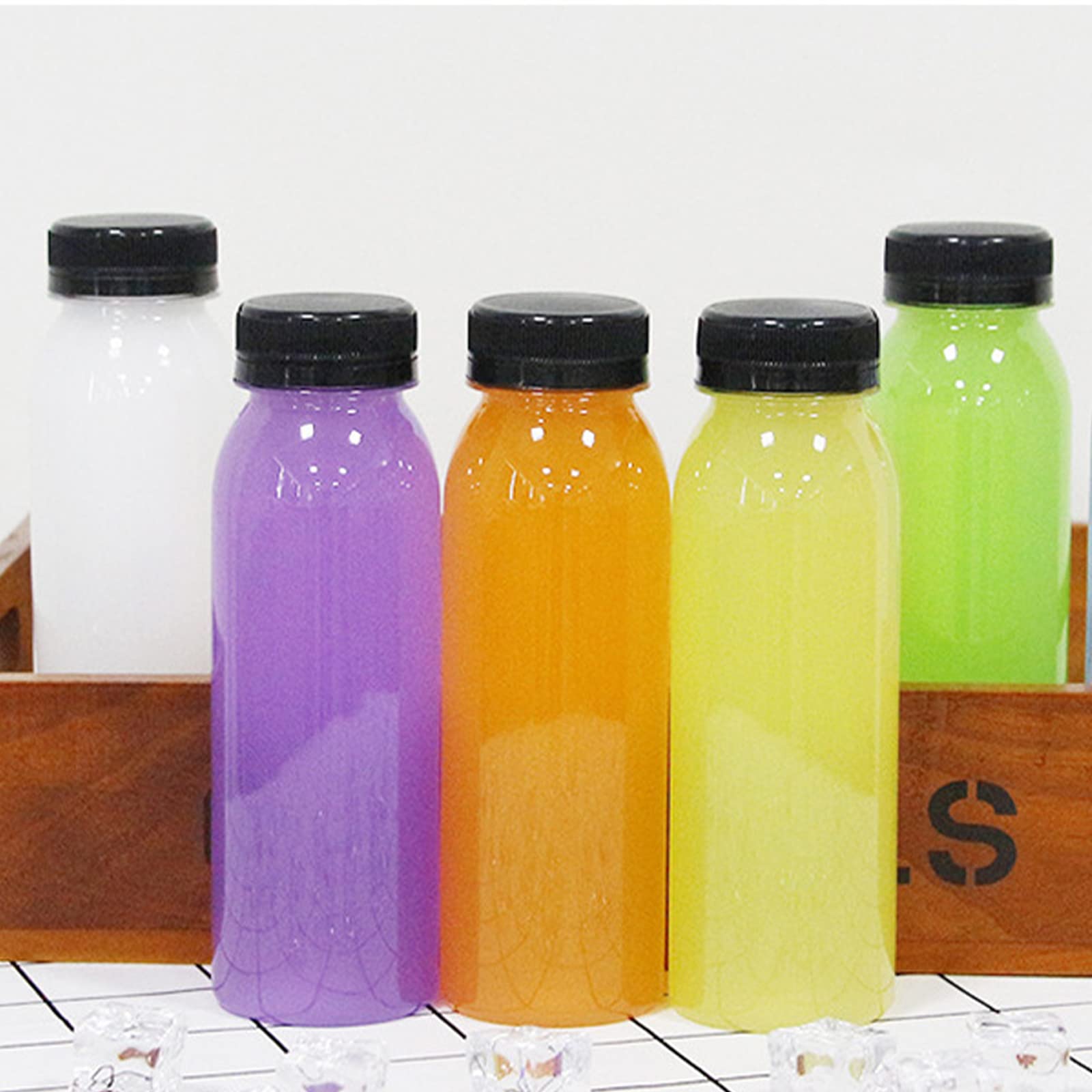 YOUEON 24 Pcs 8 Oz Empty Plastic Juice Bottles with Tamper Evident Caps, Reusable Water Bottles, Juice Containers with Labels, Funnel and Brush for Drinks, Juices, Smoothies and Other Beverages