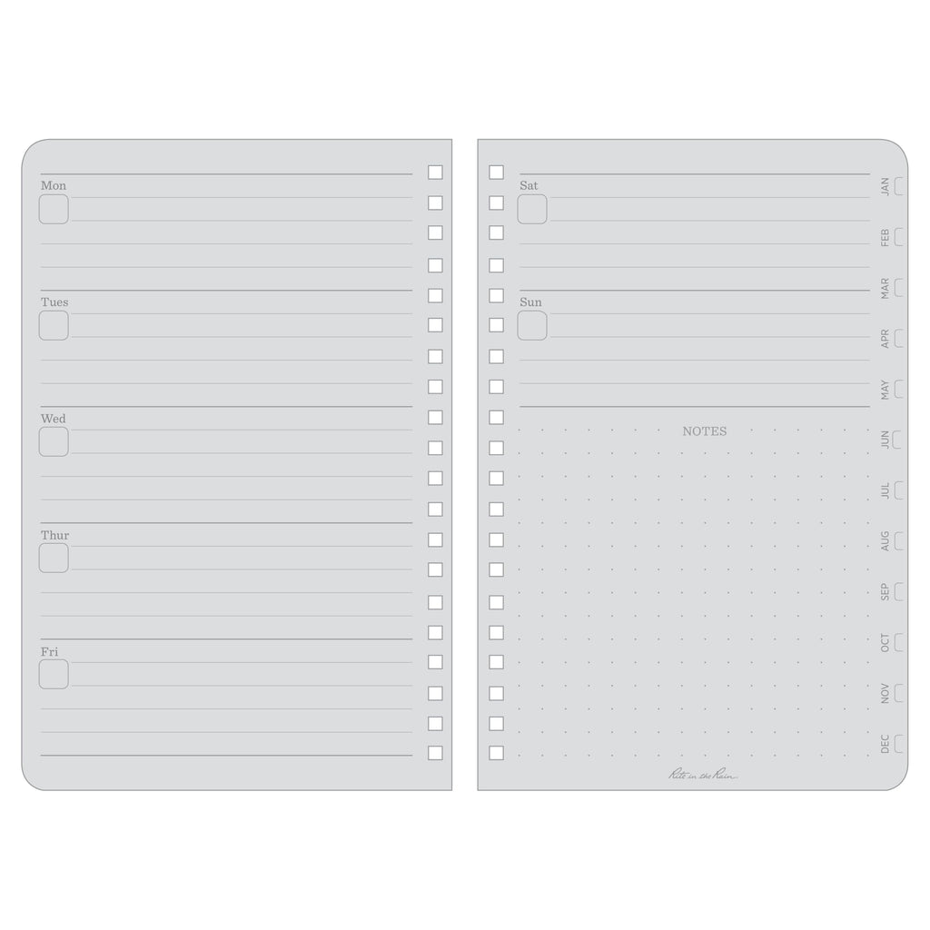 Rite in the Rain All-Weather Weekly Planner, Undated, Side-Spiral 4-5/8" x 7" (No. P52),Black