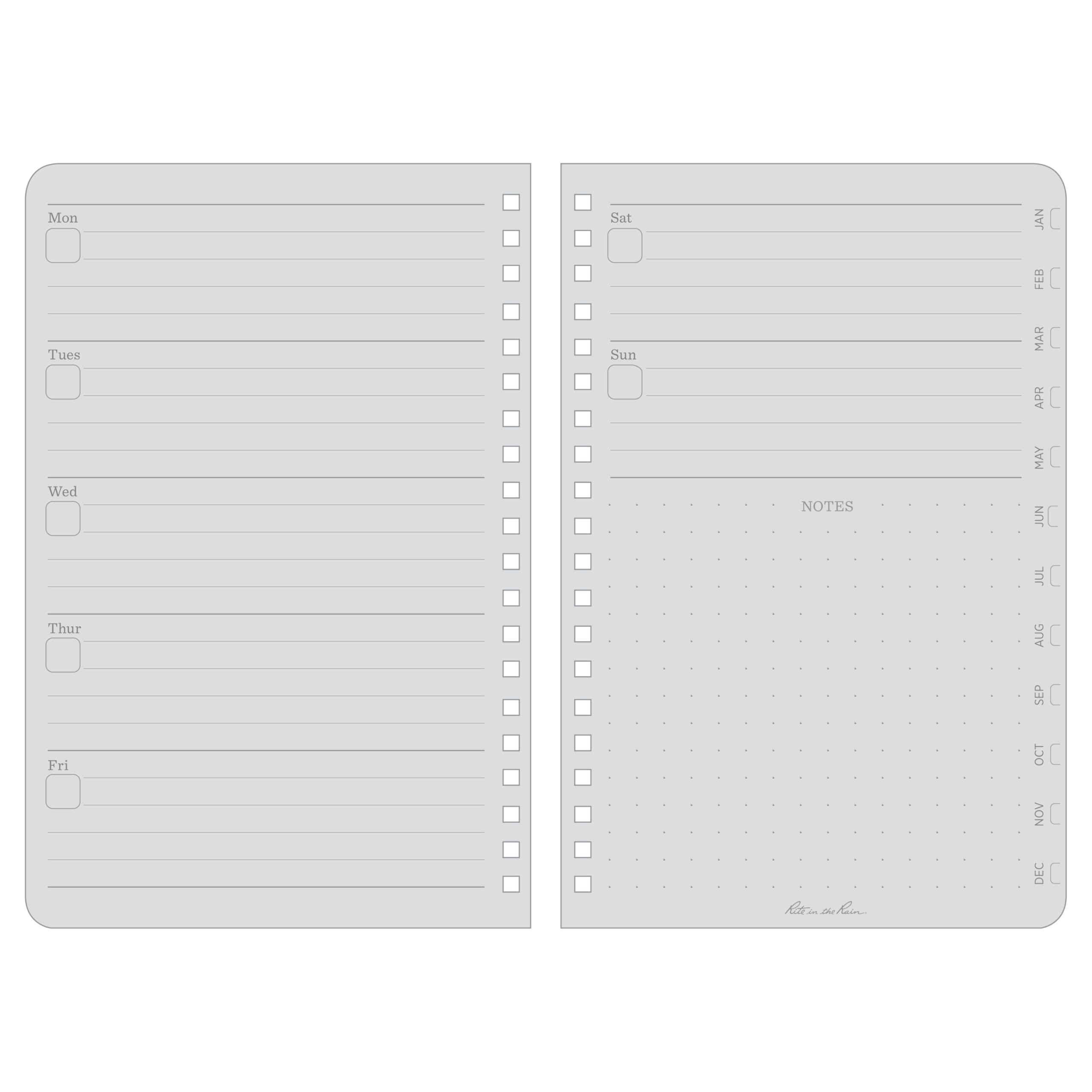 Rite in the Rain All-Weather Weekly Planner, Undated, Side-Spiral 4-5/8" x 7" (No. P52),Black