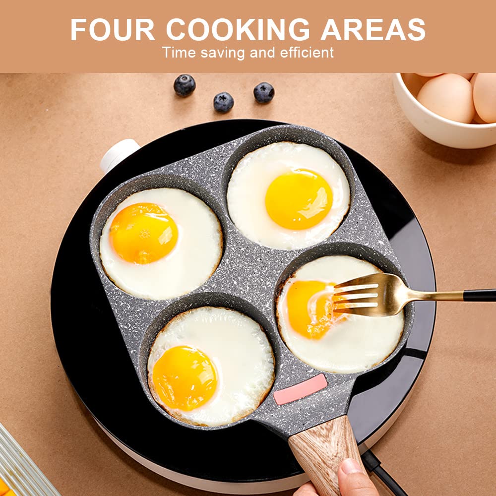 Nonstick Egg Pan, Egg Frying Pan 4 Cups Pancake Pan for Breakfast, Fried Egg Pan Suitable for Gas & Induction (Black)