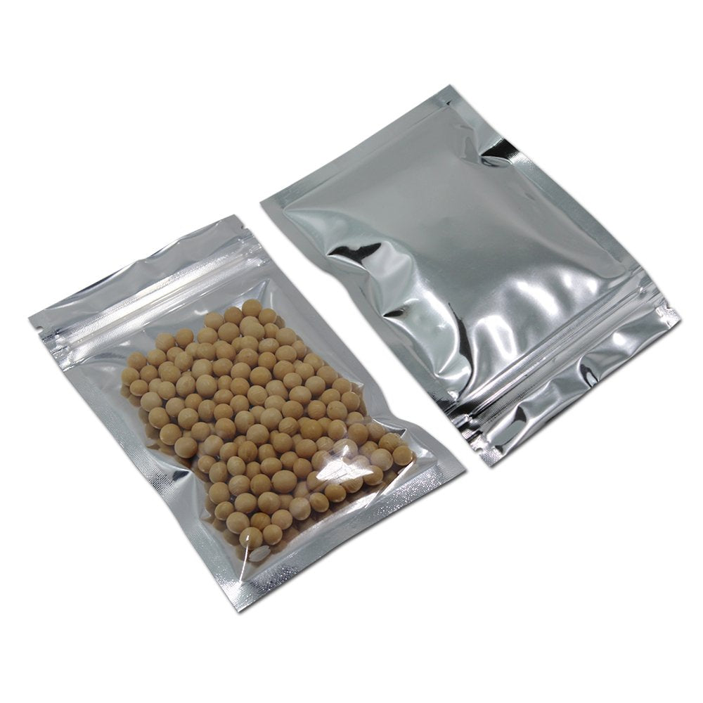 PABCK 200PCS Clear Aluminum Foil Packing Pouches for Zip Food Storage Resealable Lock Heat Sealable Zipper Lock Mylar Package Bag with Transparent Plastic Front (3.03x3.94 inches)