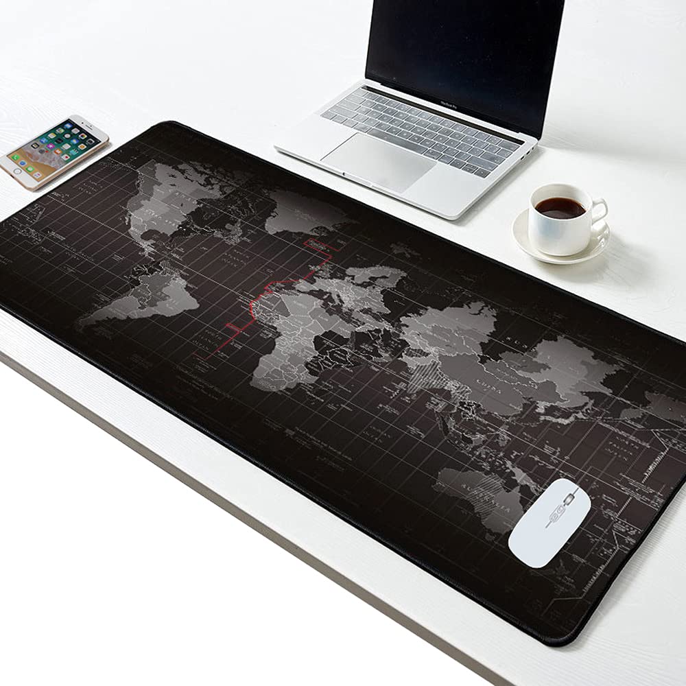 Gaming Mouse Pad Large Extended Mouse Mat with Stitched Edge Desk Mat Keyboard Pad for Laptop Computer Desktop PC Gamer Office and Home Non-Slip Rubber Mousepad (Map, 35.4" x 15.7")