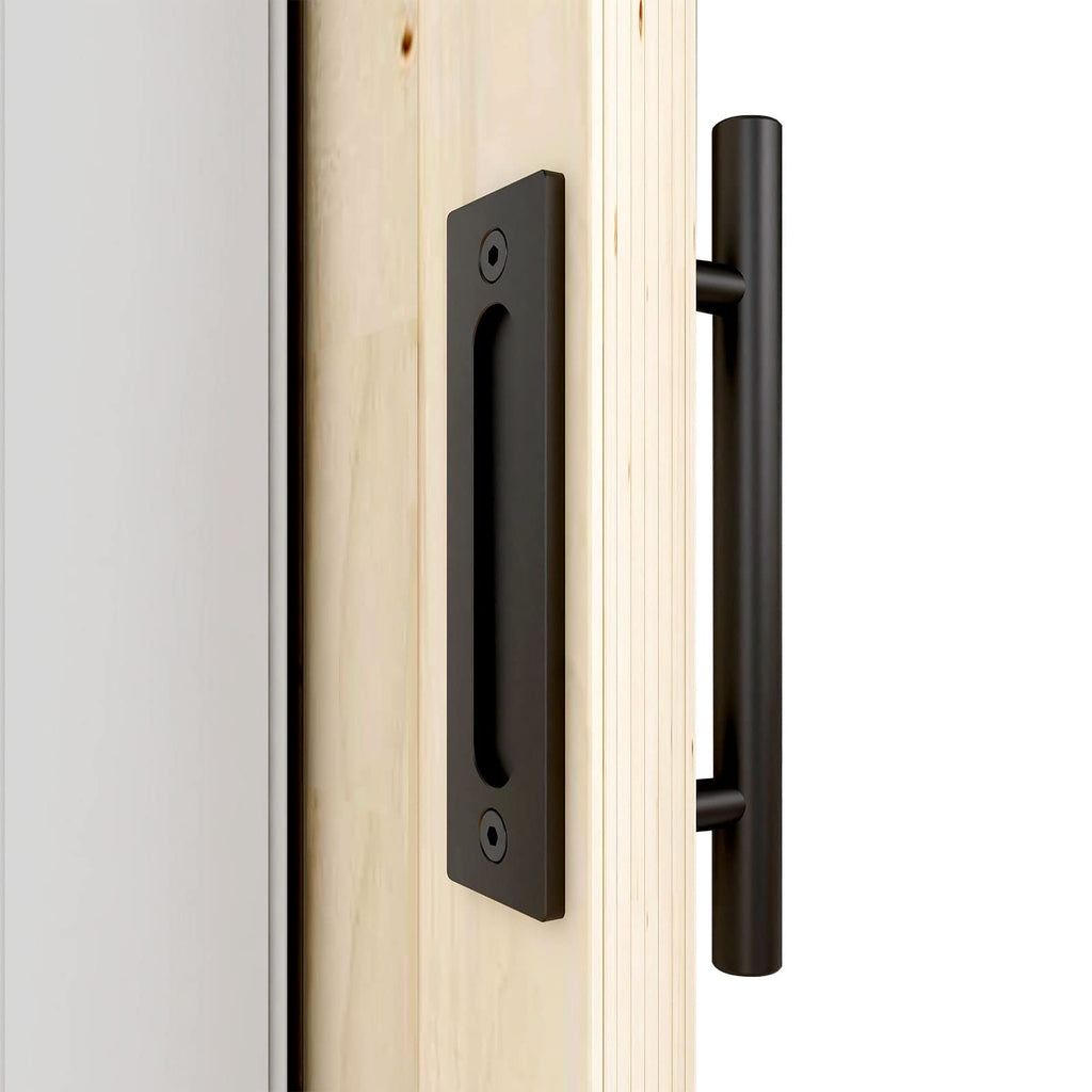 CCJH 9.5" Pull and Flush Sliding Barn Door Handle Set Heavy Duty Large Rustic Two-Side Design for Gates Garages Sheds Furniture, Solid Steel,Black