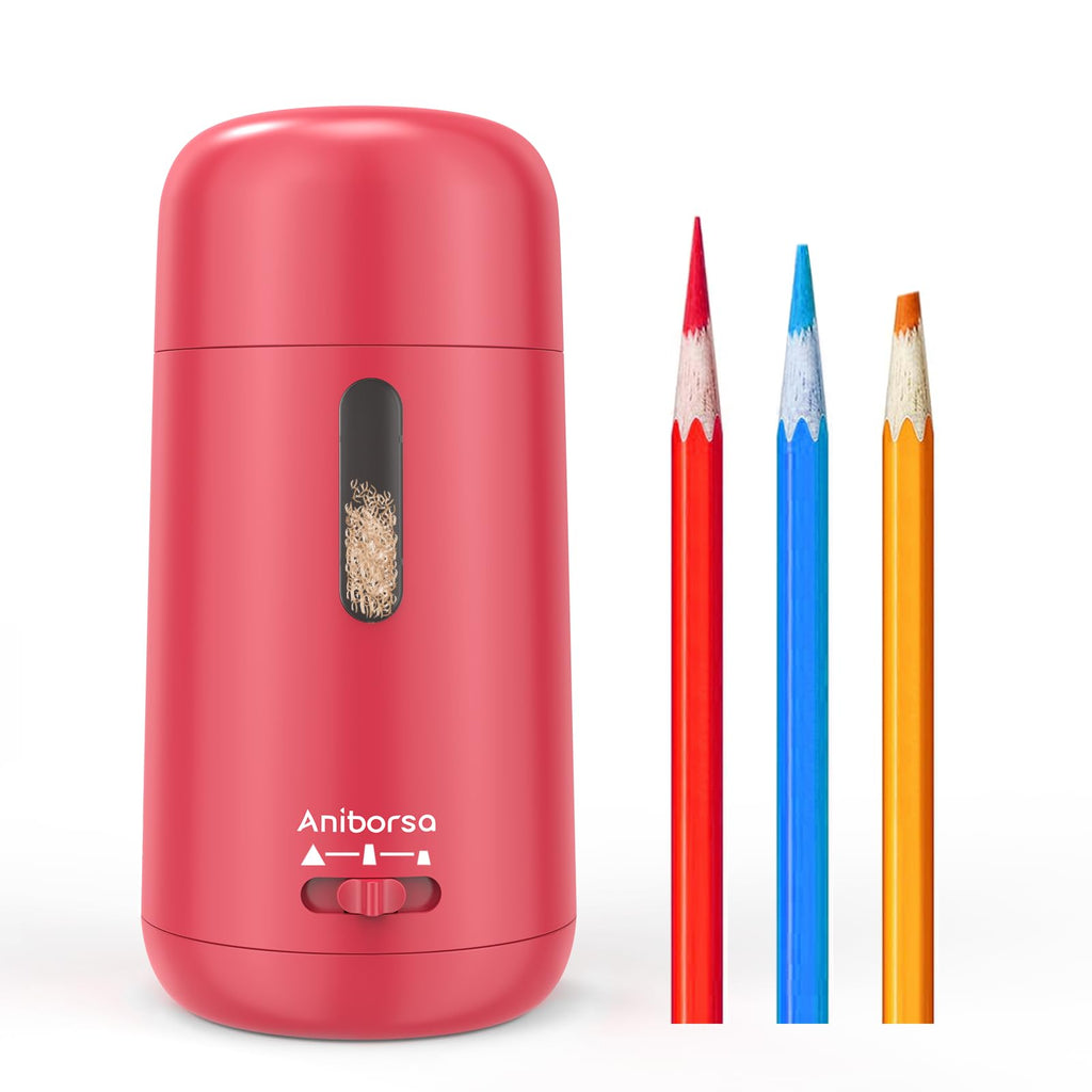 Aniborsa Automatic Electric Pencil Sharpener - Auto Feed, Auto Stop & Auto Eject for School, Office, Home, Rose Red