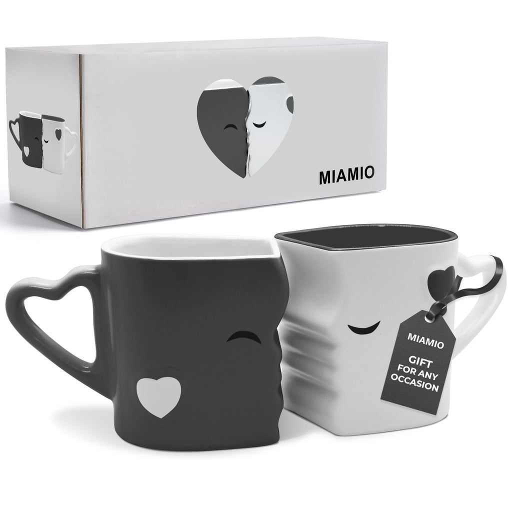 MIAMIO - Coffee Mugs/Kissing Mugs Set Bridal Pair Gift (Grey)