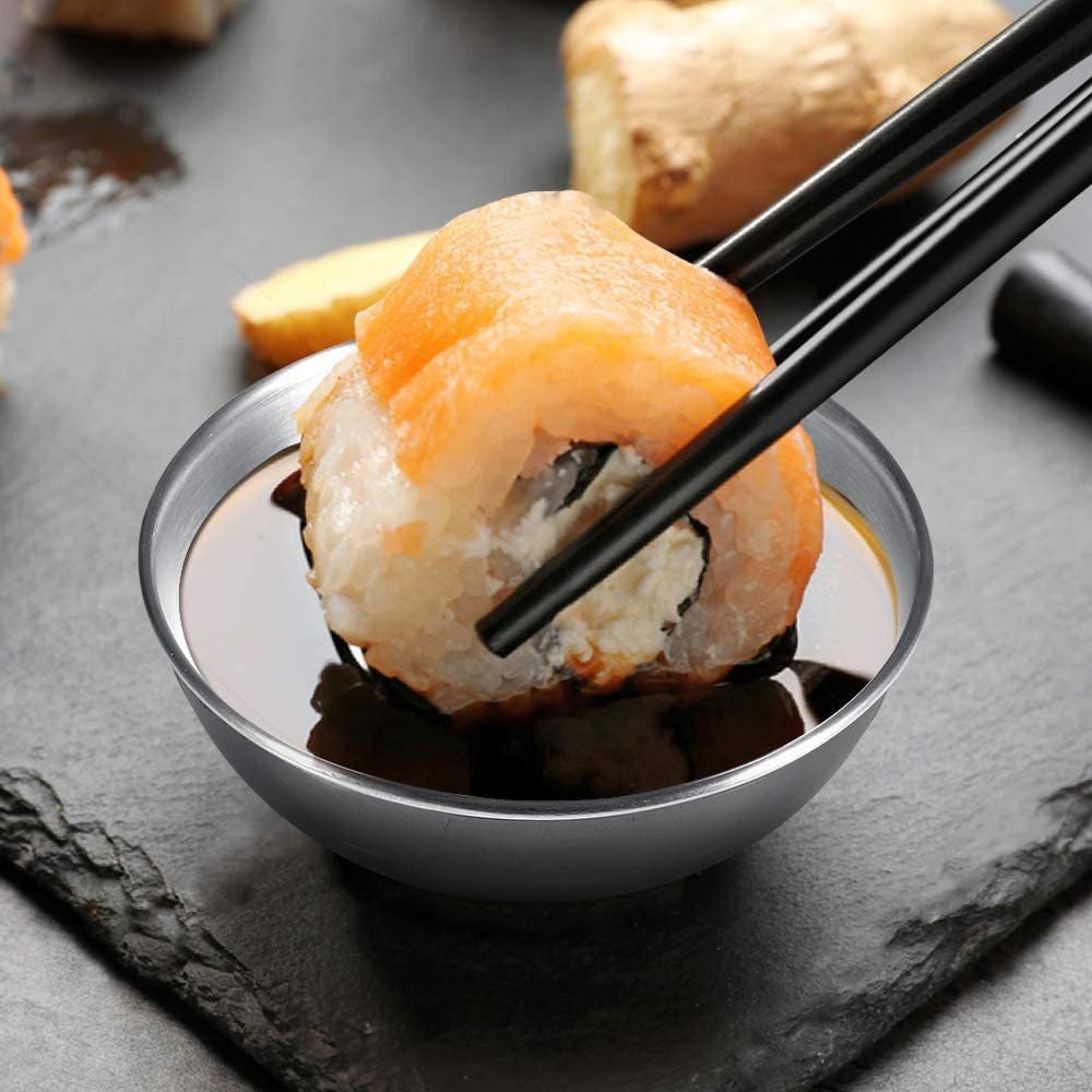 Bicuces 10 Pcs Stainless Steel Bowls Soy Sauce Dish Condiment Sauce Cups Sauce Dish Seasoning Dish Dipping Sauce Bowls Serving Dish Sushi Soy Dish Ramekins Mini Appetizer Plates Individual Sauce Cups