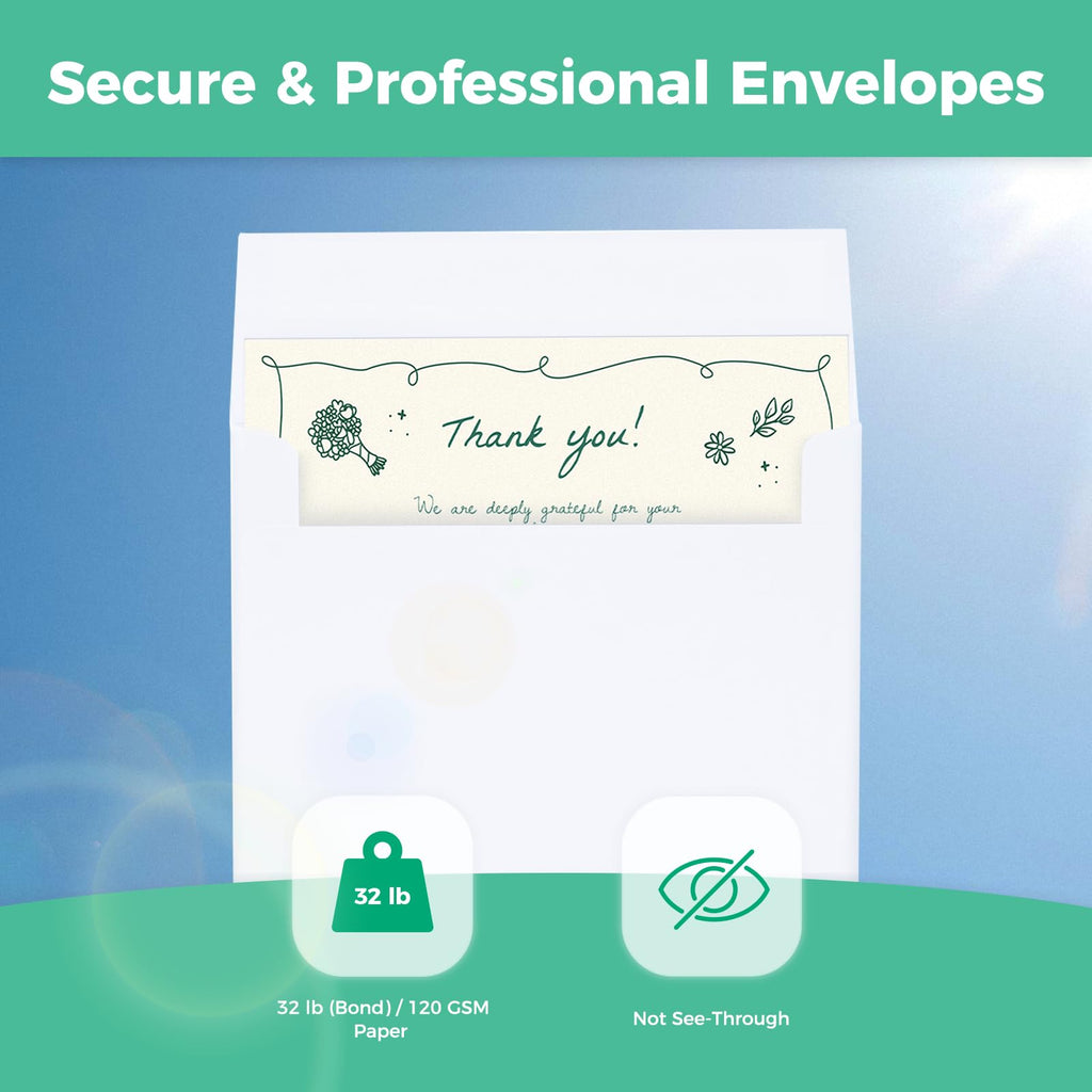 Ohuhu 100 Pack White Blank Cards and Envelopes, 4.25 x 5.5 Heavyweight Folded Cardstock and A2 Envelopes for DIY Greeting Card, Wedding, Birthday, Invitations, Thank You Cards & All Occasion