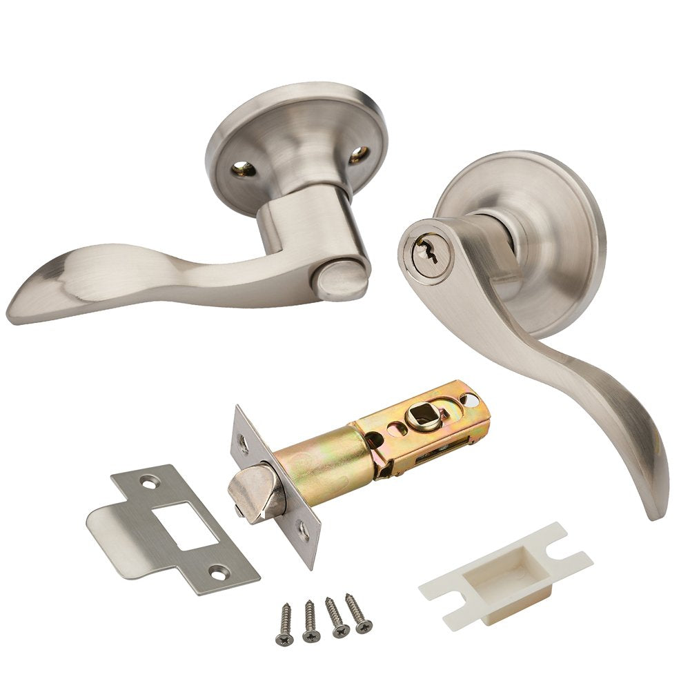 1 Pack of HENYIN Wave Lever Keyed Entry Door Lock/Door Knob Hardware Handle and Closet Lockset, Silver Color, with Key,Right Hand(805SN-R)
