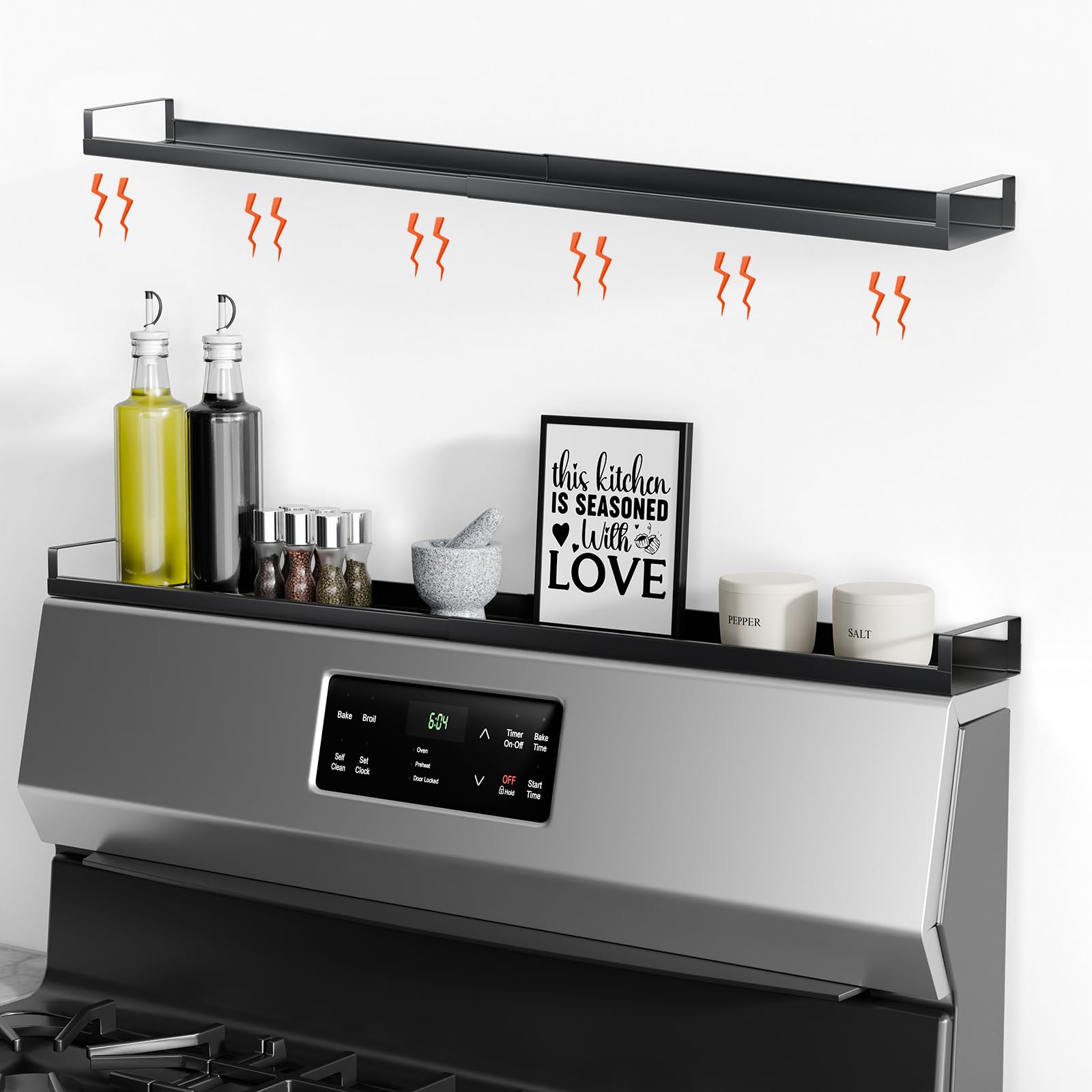 Bumusty Magnetic Shelf for Stove, Kitchen Shelf Magnetic Stove Top Shelf, 30" Expandable Over The Kitchen Organization for Flat Top Stove Only