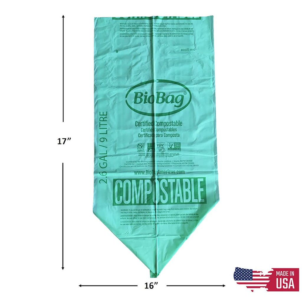 BioBag (USA), The Original Compostable Bag, 2.6 Gallon, 100 Total Count, 100% Certified Compostable Kitchen Food Scrap Bags, Kitchen Compost Bin Compatible