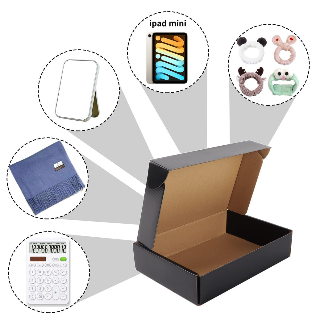 EXYGLO 25 Pack 9x6x2 Shipping Boxes, Black Corrugated Cardboard Boxes for Packaging Small Business, Moving, Shipping, Mailing, and Storing