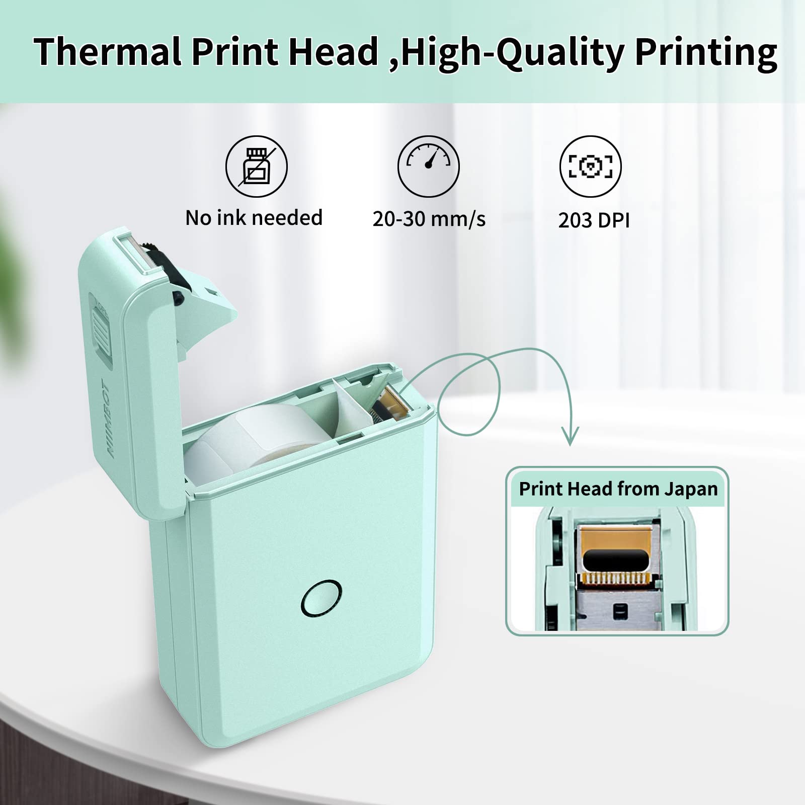 JADENS D110 Bluetooth Label Maker Machine, Portable Label Maker with Multiple Templates, Includes 1/2" Label Tape, Mini Label Printer for Home, School & Office Organization, Rechargeable, Green
