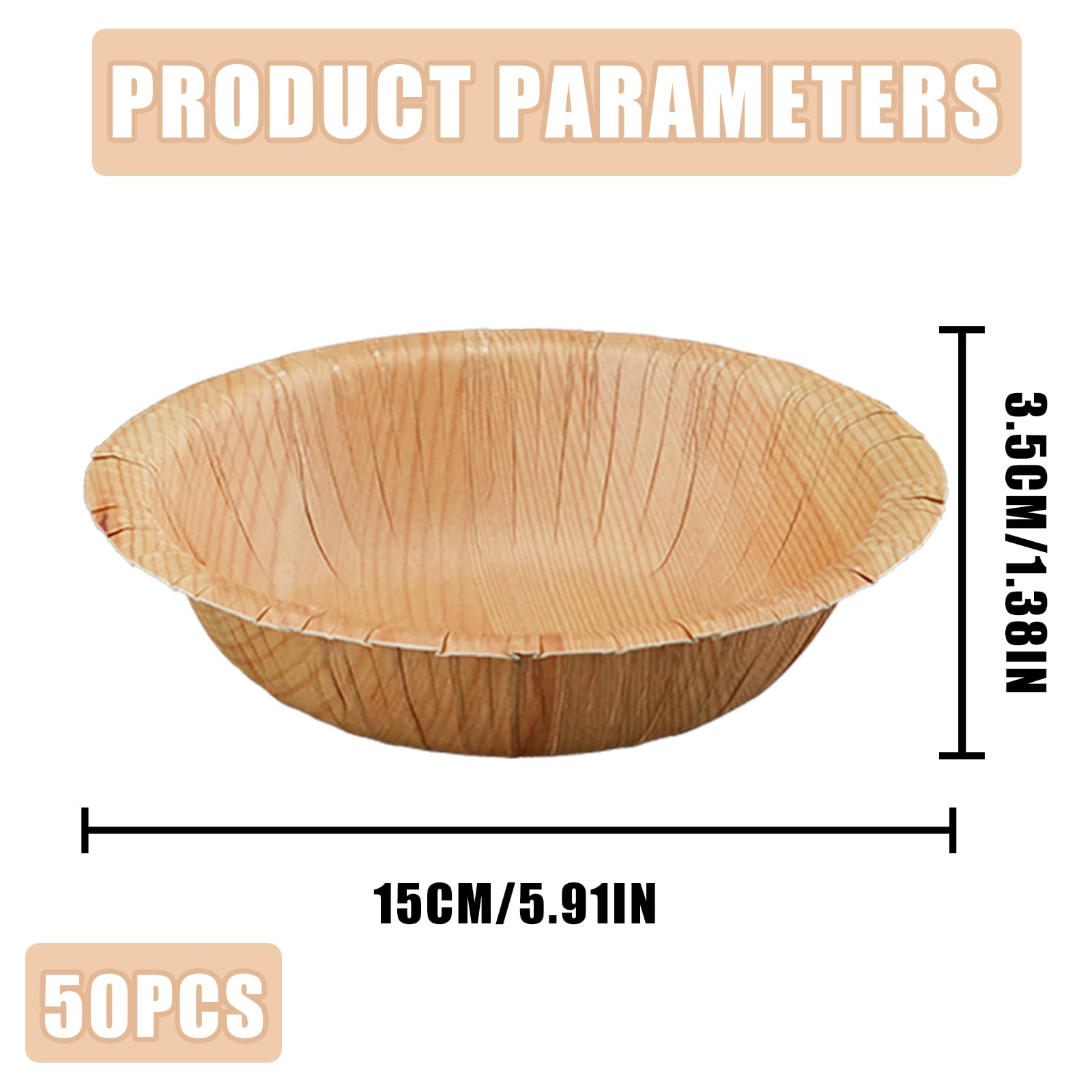 DTFMZOV 50 Pcs Wood Grain Paper Bowls, 5.9 Inch Wood Paper Bowls, Rustic Disposable Bowls for Woodland Baby Shower, Camp Fire, Camping, Birthday Party Decorations