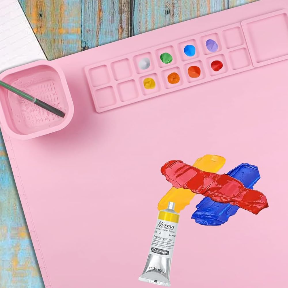 Silicone Painting Mat With Cup, 20"x16" Craft Siliocne for Crafts, Resin Paint Non Stick Art Edge Silica Gel,Non-Stick Silicone Sheet for Painting, Art, Clay
