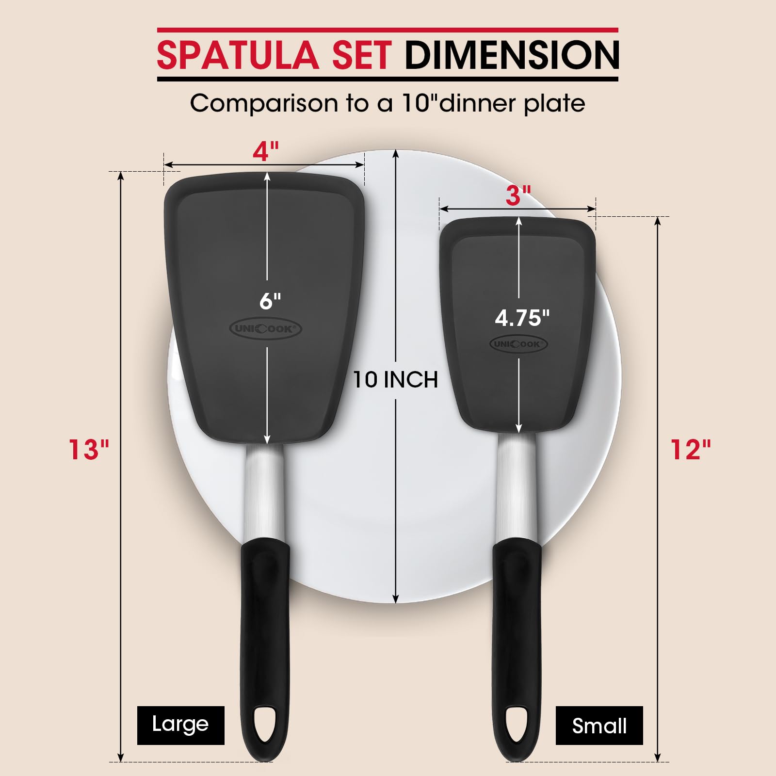 Unicook 2 Pack Flexible Silicone Spatula Flipper, Silicone Kitchen Cooking Utensil Set, Ustensile de Cuisine Turner 600F Heat Resistant, Ideal for Flipping Eggs, Burgers, Crepes and More, Black