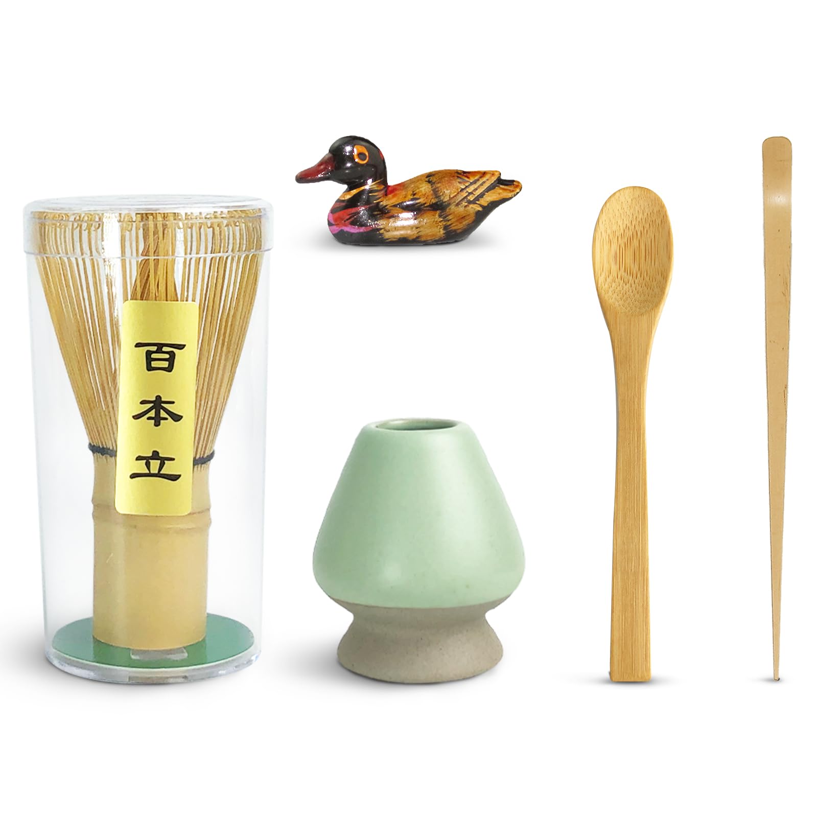 Artcome Japanese Matcha Tea 5 Piece Set, Matcha Whisk, Traditional Spoon, Tea Spoon, Spoon Rest, Handmade Ceramic Whisk Holder, Matcha Ceremony Kit