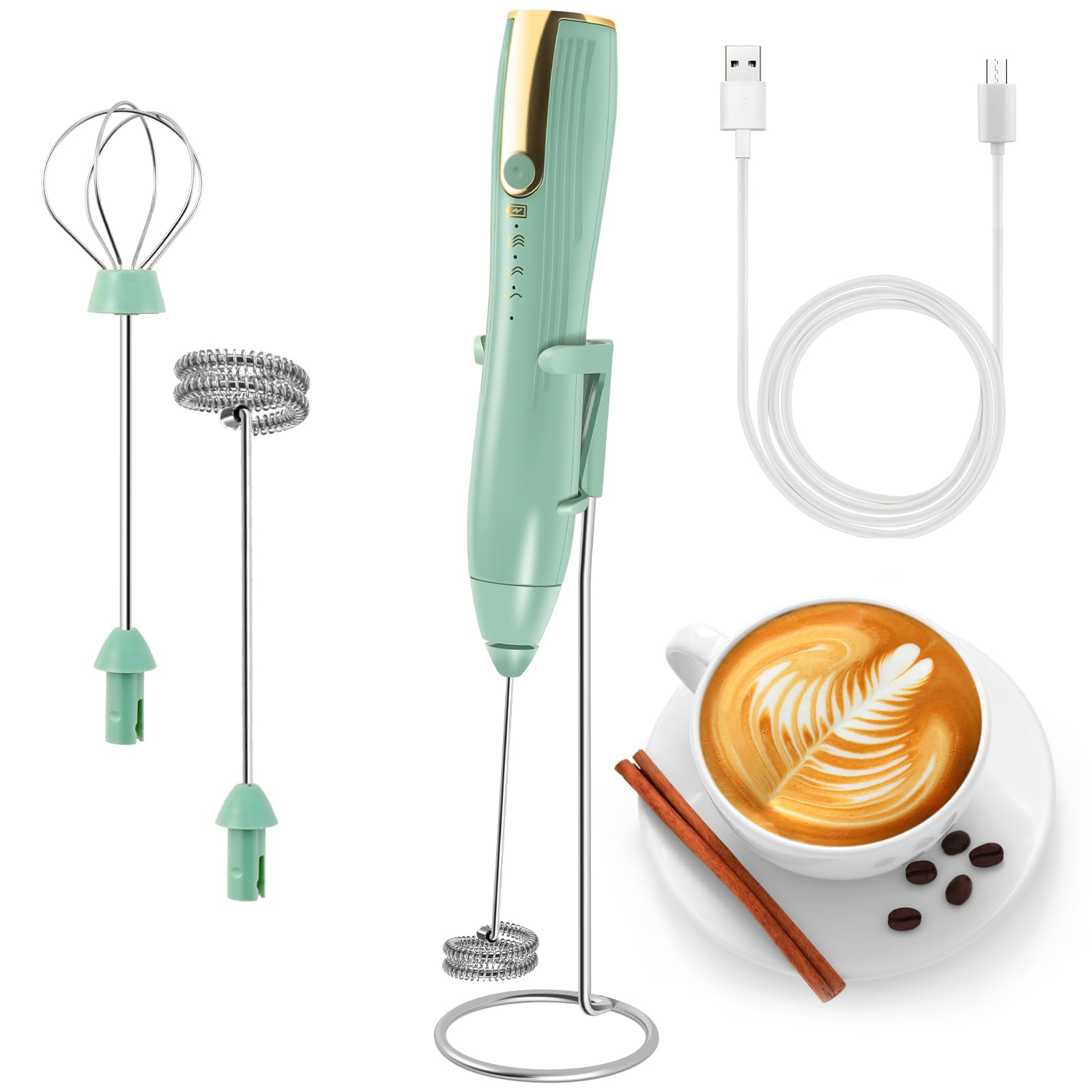 Abizarch Powerful Handheld Milk Frother, Whisk Drink Mixer, Rechargeable Electric Foam Maker, Coffee Frother, Hand Blender, for Latte Cappuccino, Frappe, Matcha Maker