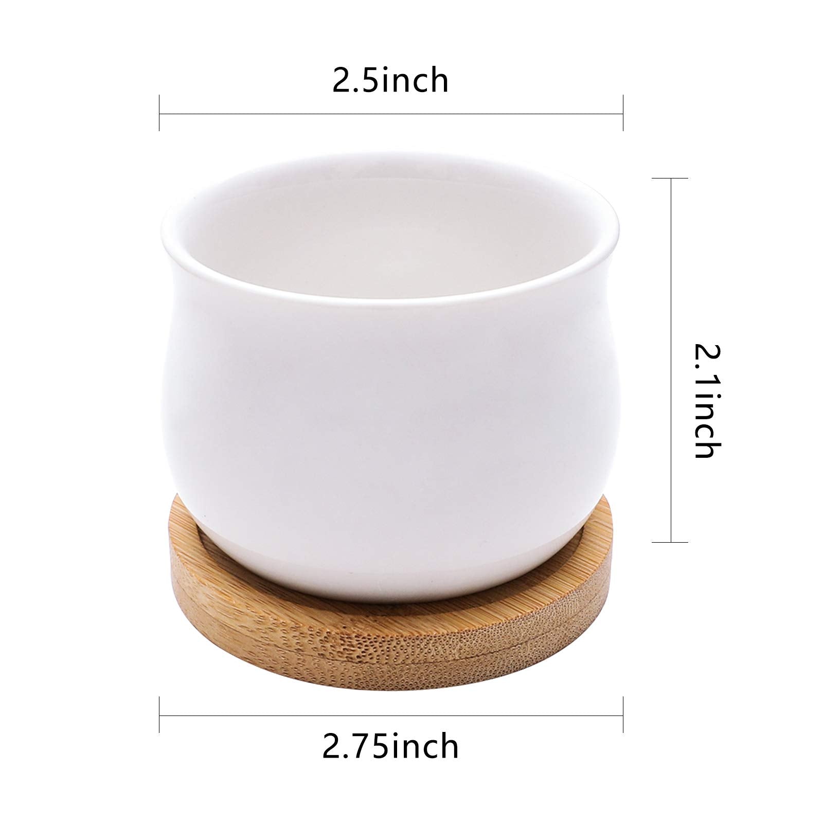 Succulent Plant Pot, SHECIPIN White Mini 2.5 inch Ceramic Flower Planter Pot with Bamboo Tray, Pack of 8 - Plants Not Included