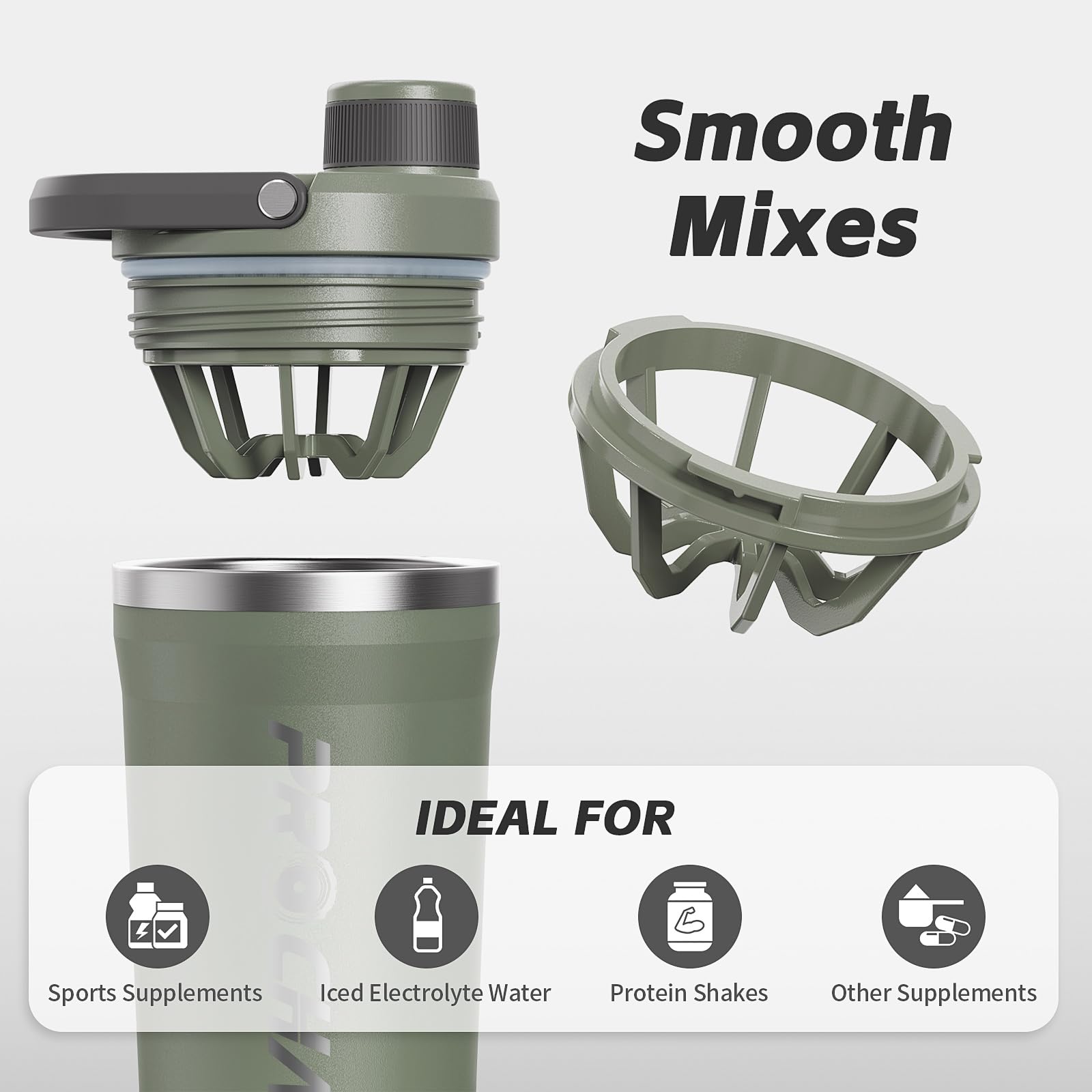 PROCHAIN Insulated Stainless Steel Shaker Bottle, Metal Shaker Cup for Protein Shakes with Storage, Leak-Proof Twist Lock Lid, Perfect for Gym Sports, 20 oz (Dark Green)