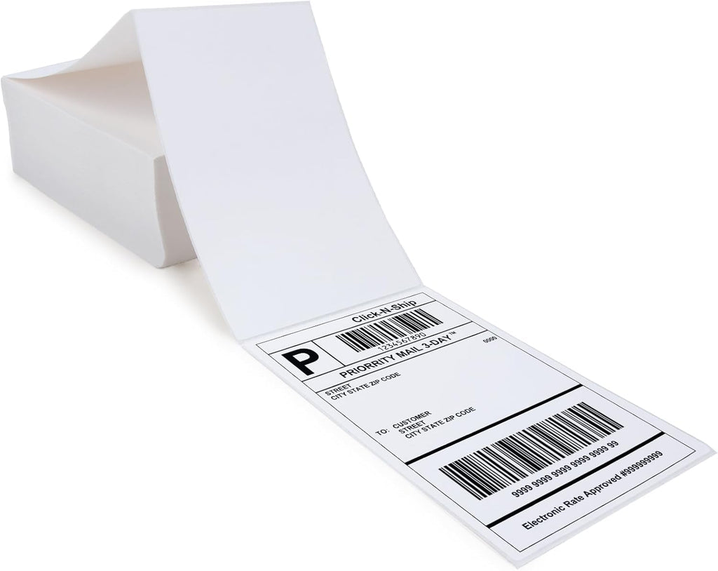 L LIKED 500 Fanfold 4" x 6" Direct Thermal Shipping Labels, with Perforated Line for Thermal Printers - Compatible with Zebra & Rollo Printer