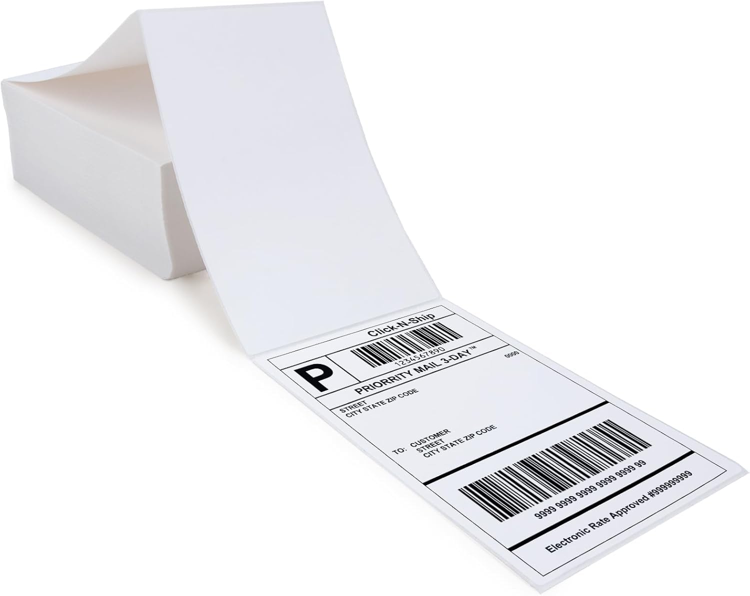 L LIKED 500 Fanfold 4" x 6" Direct Thermal Shipping Labels, with Perforated Line for Thermal Printers - Compatible with Zebra & Rollo Printer