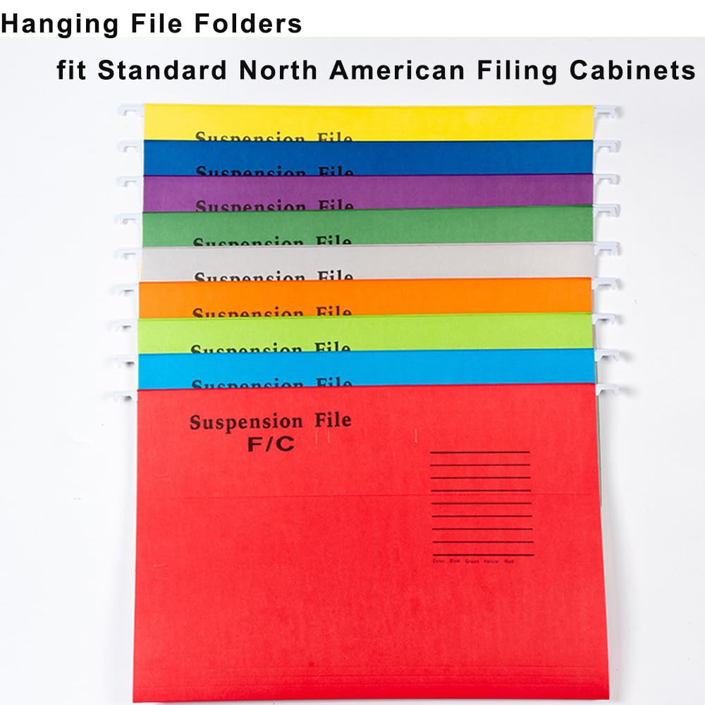 25 Pcs FC Legal Size Hanging File Organizer with Tabs and Inserts RUIFUNETEK Premium V-Shaped Paper Hanging File Folders with Metal Slide Rail, fit Standard North American Filing Cabinets