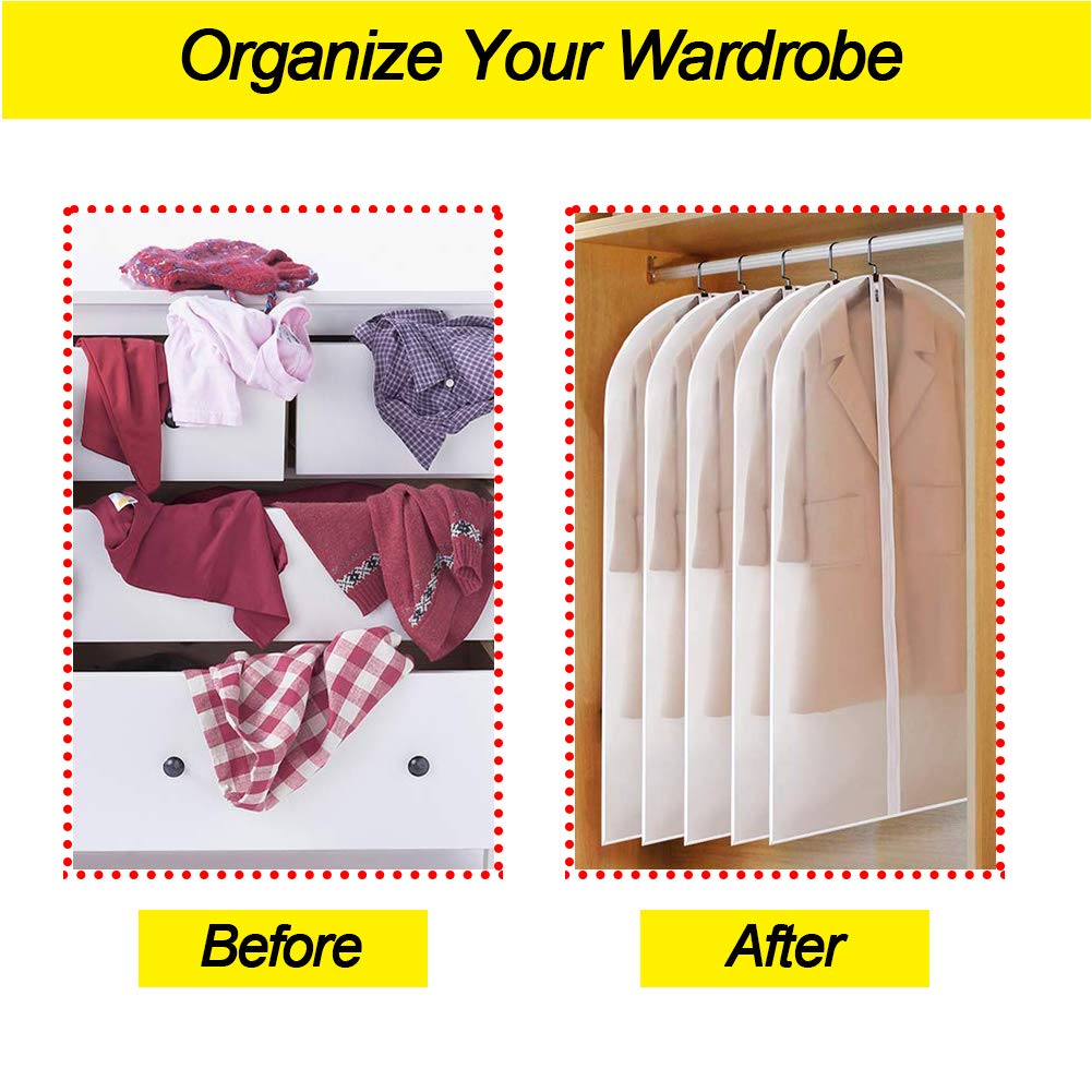 Garment Bag Clear Plastic Breathable Garment Bags Cover for Clothes Storage Suits Dress Dance Zippered Breathable Pack of 6 (24‘’ X 48‘’)