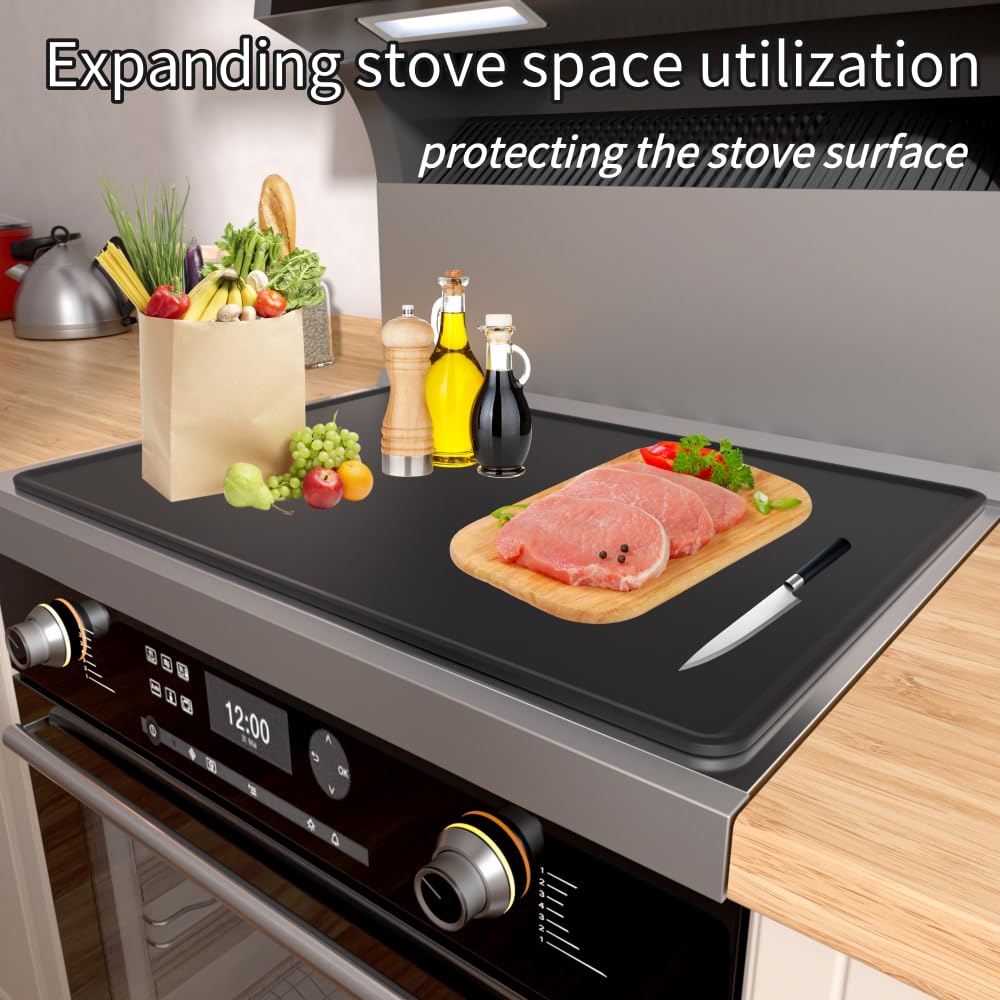 Iycnkok Electric Stove Top Protector Cover - Upgraded 28"x20" Silicone Stovetop Cooktop Oven Burner Mat for Glass RV Induction Countertop Protector - Black