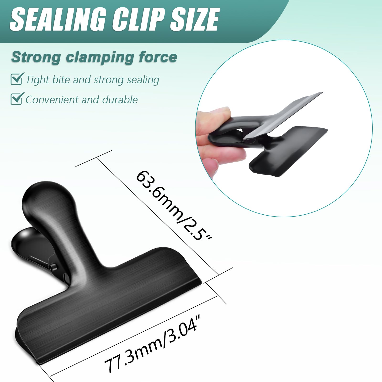 MAGXCENE Bag Clips, 10 Pack Stainless Steel Chip Clip for Food Storage, Food Clips Heavy Duty Clamp Clip Snack Clip for Office Kitchen Home, Black